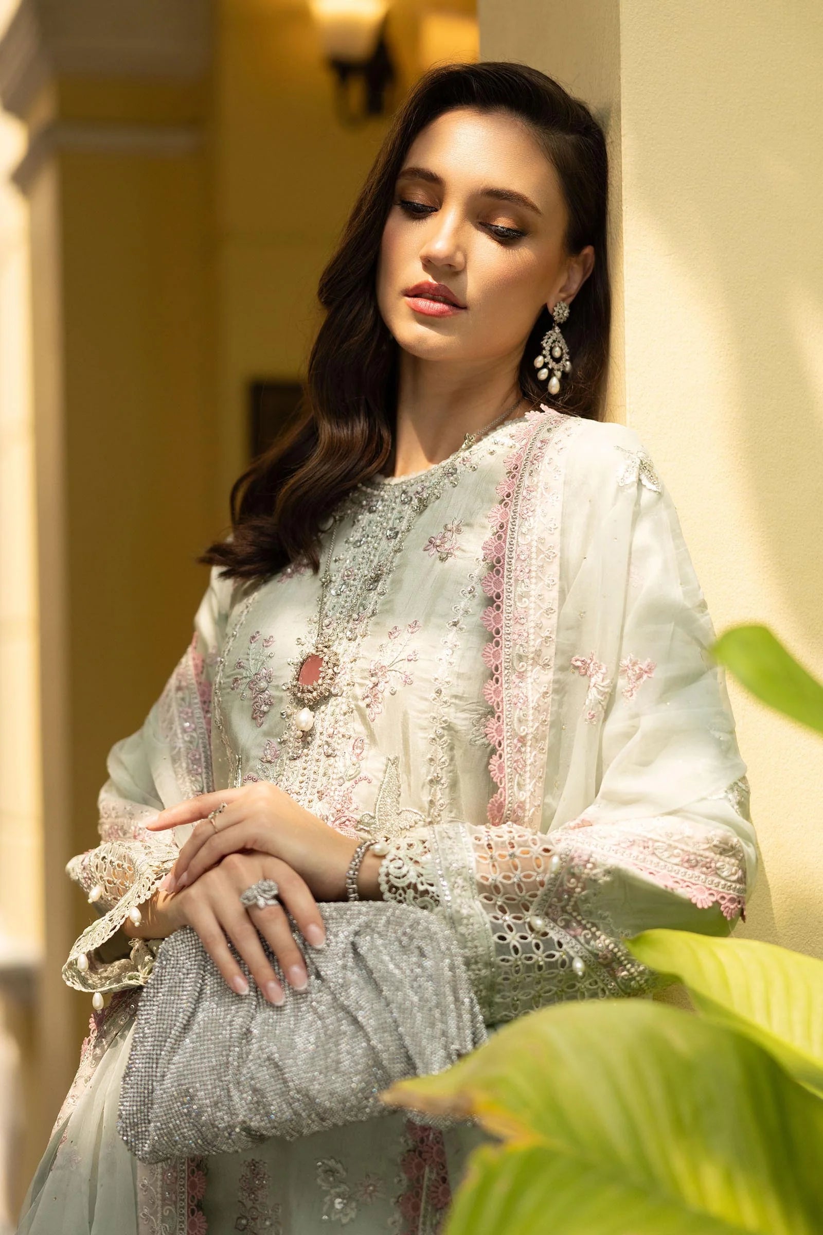 Maria.B. - Embroidered Raw Silk Suit