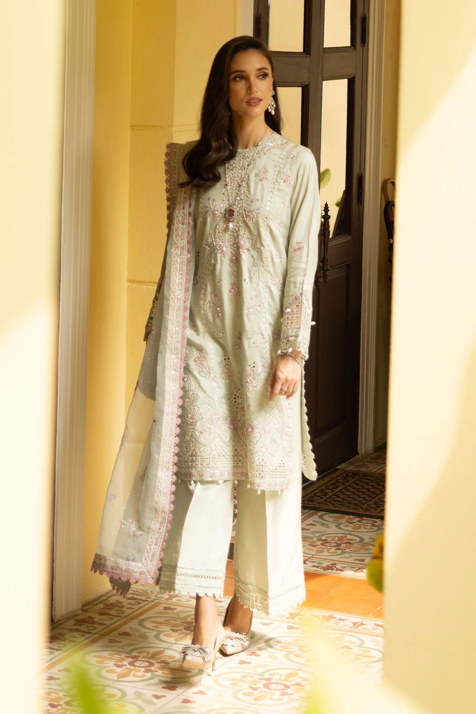 Maria.B. - Embroidered Raw Silk Suit