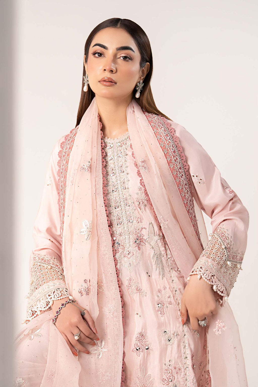 Maria.B - Embroidered Raw Silk Suit