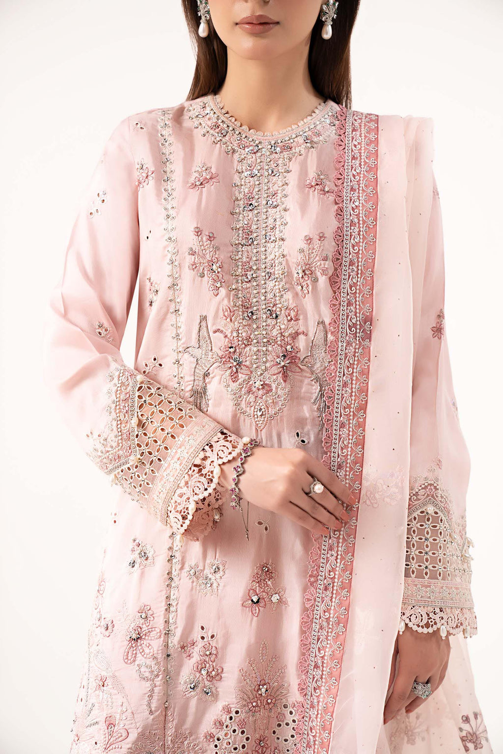 Maria.B - Embroidered Raw Silk Suit