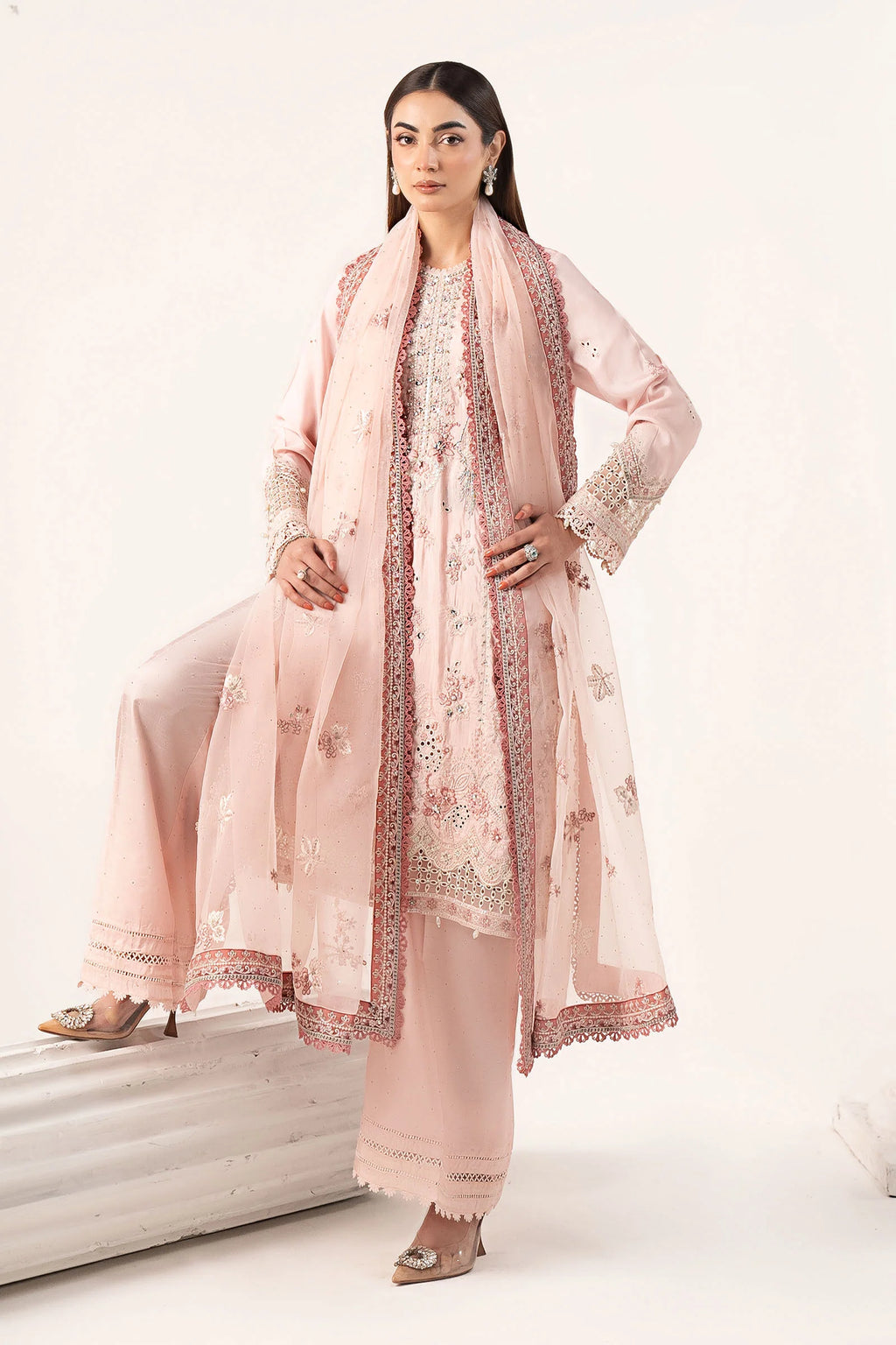 Maria.B - Embroidered Raw Silk Suit
