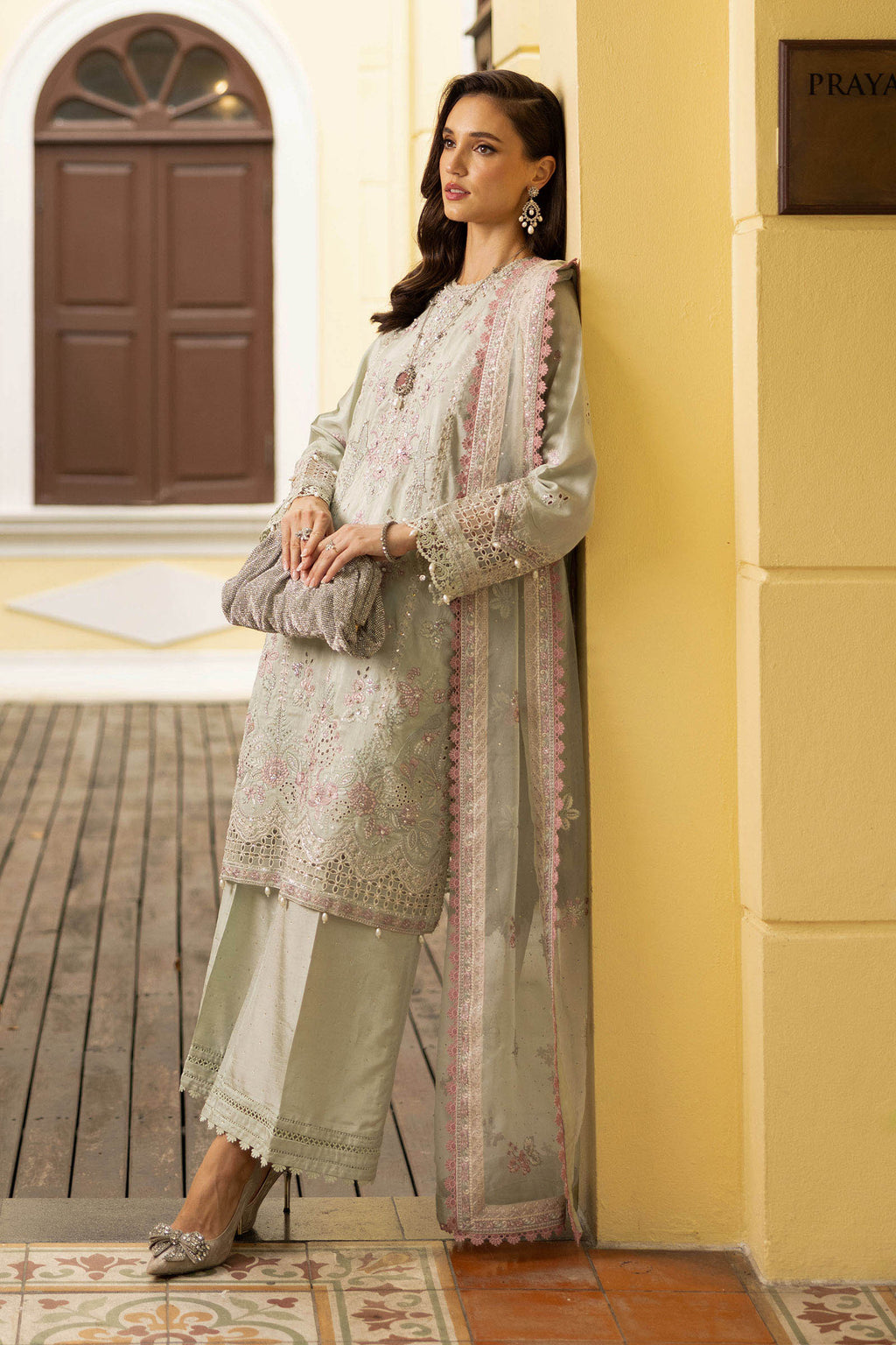 Maria.B. - Embroidered Raw Silk Suit