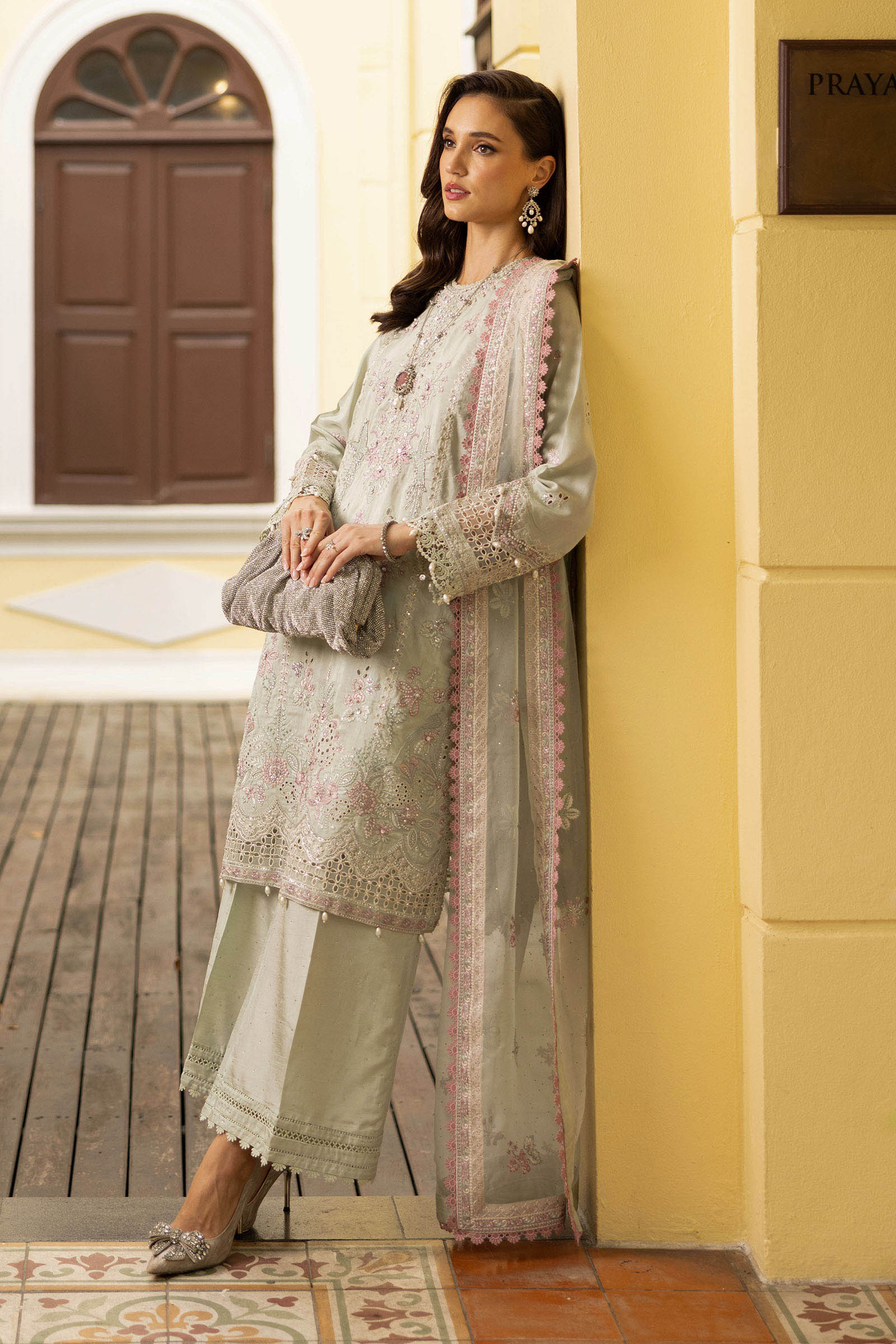Maria.B. - Embroidered Raw Silk Suit