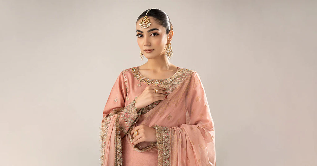 Maria.B.- 3 Piece Embroidered Raw Silk Suit