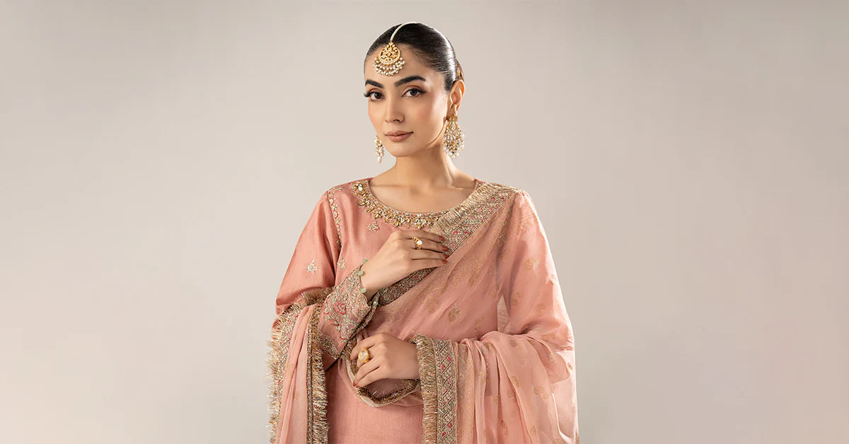 Maria.B.- 3 Piece Embroidered Raw Silk Suit