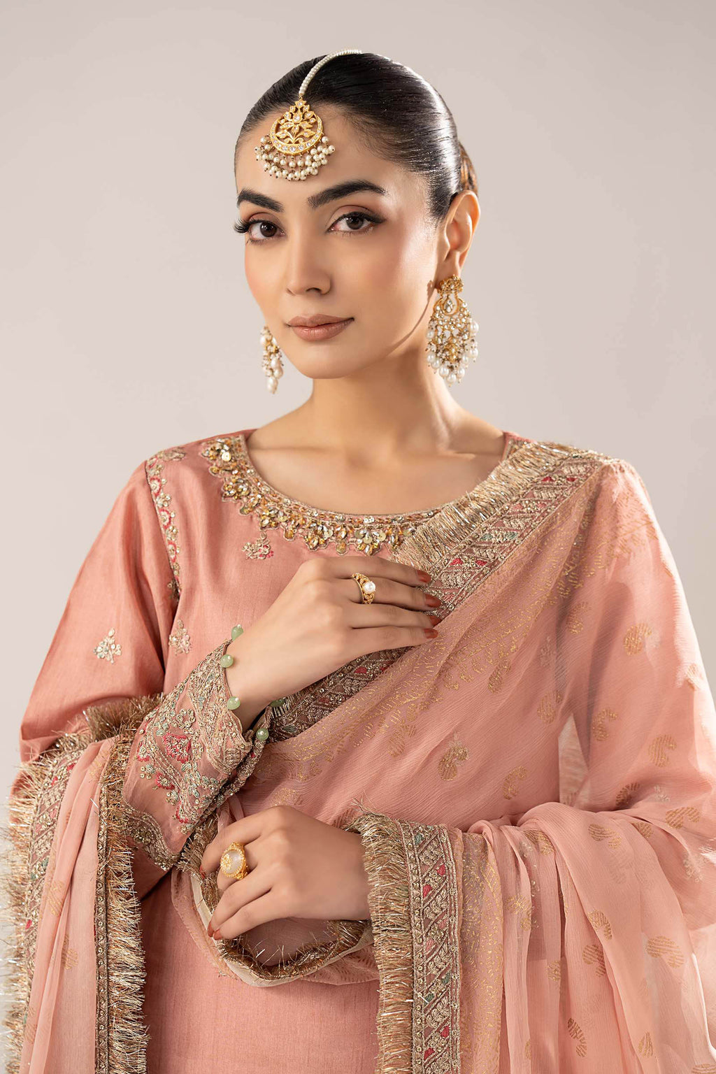 Maria.B.- 3 Piece Embroidered Raw Silk Suit