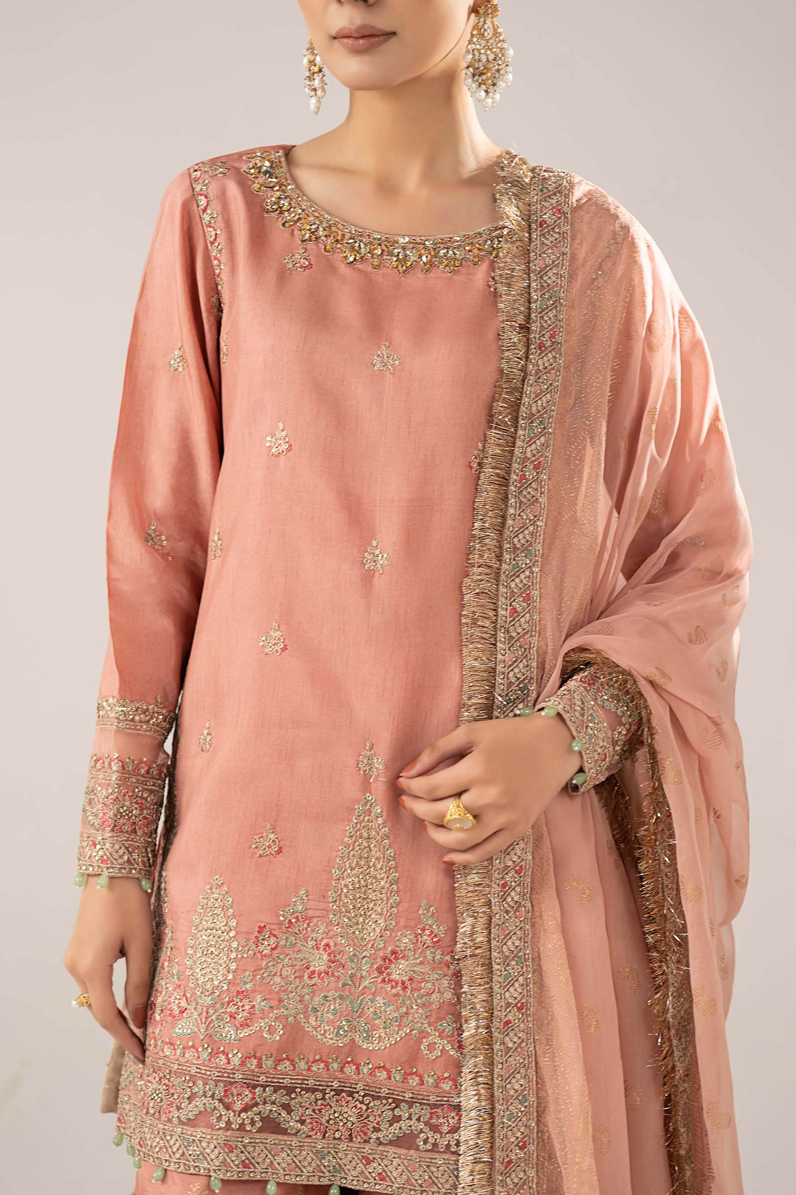 Maria.B.- 3 Piece Embroidered Raw Silk Suit
