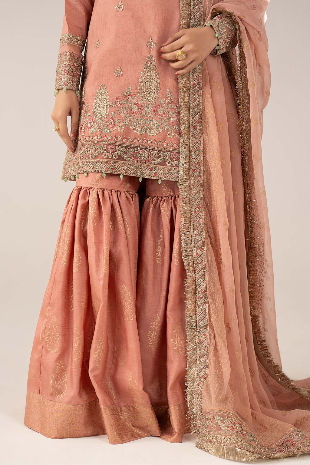 Maria.B.- 3 Piece Embroidered Raw Silk Suit