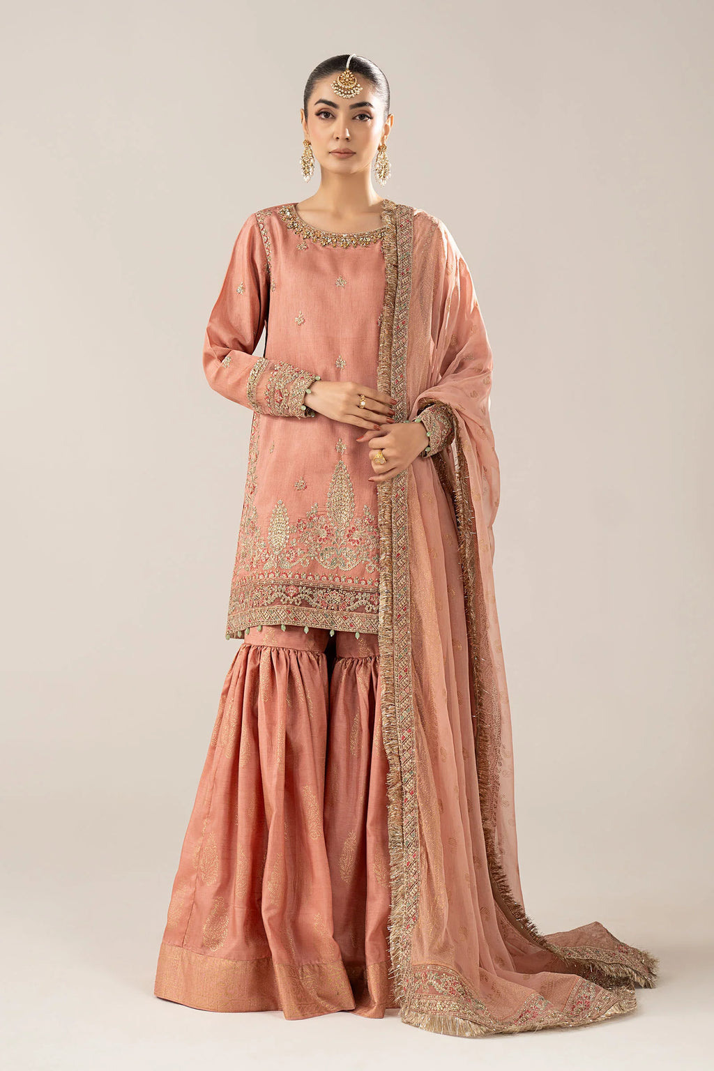 Maria.B.- 3 Piece Embroidered Raw Silk Suit
