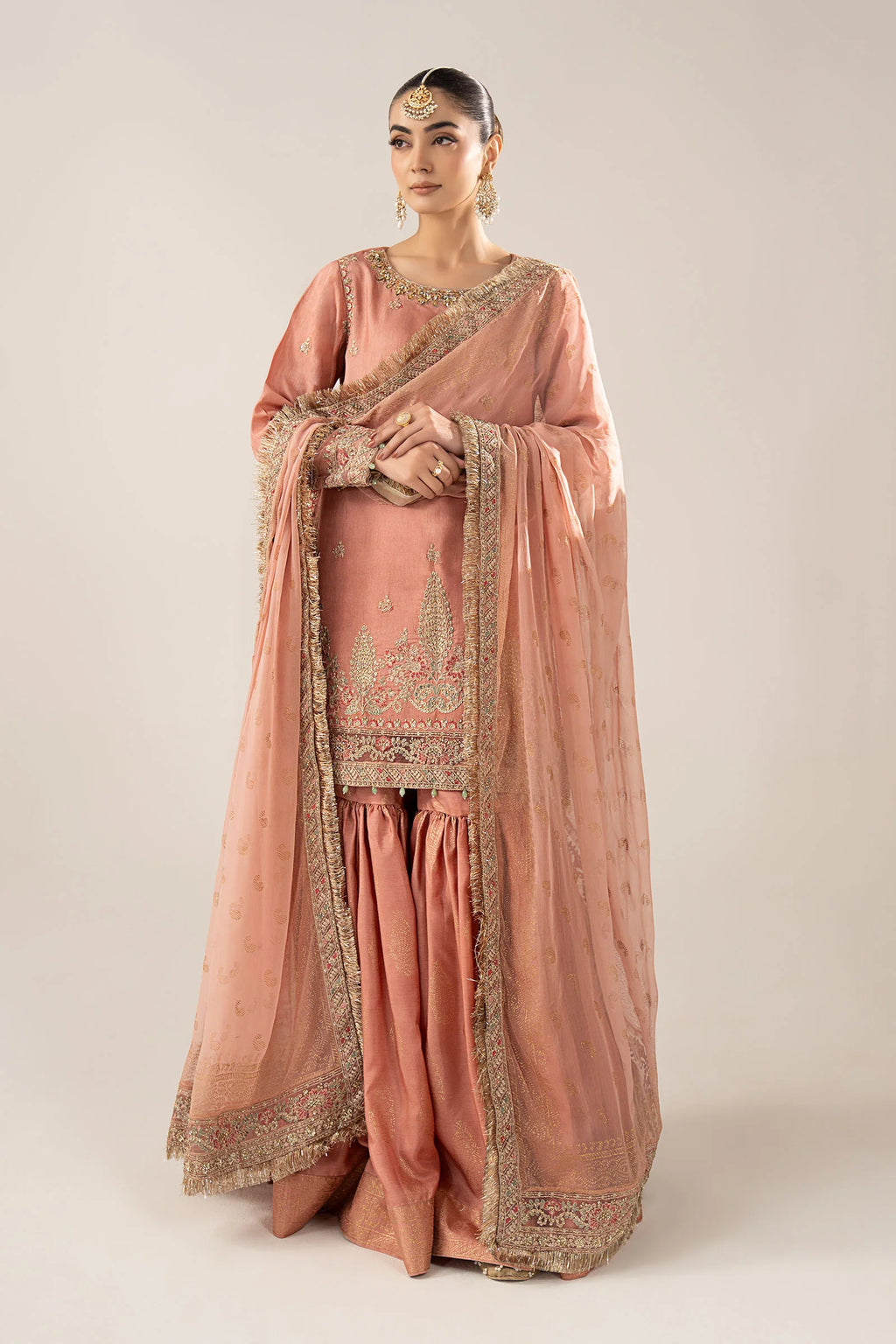 Maria.B.- 3 Piece Embroidered Raw Silk Suit