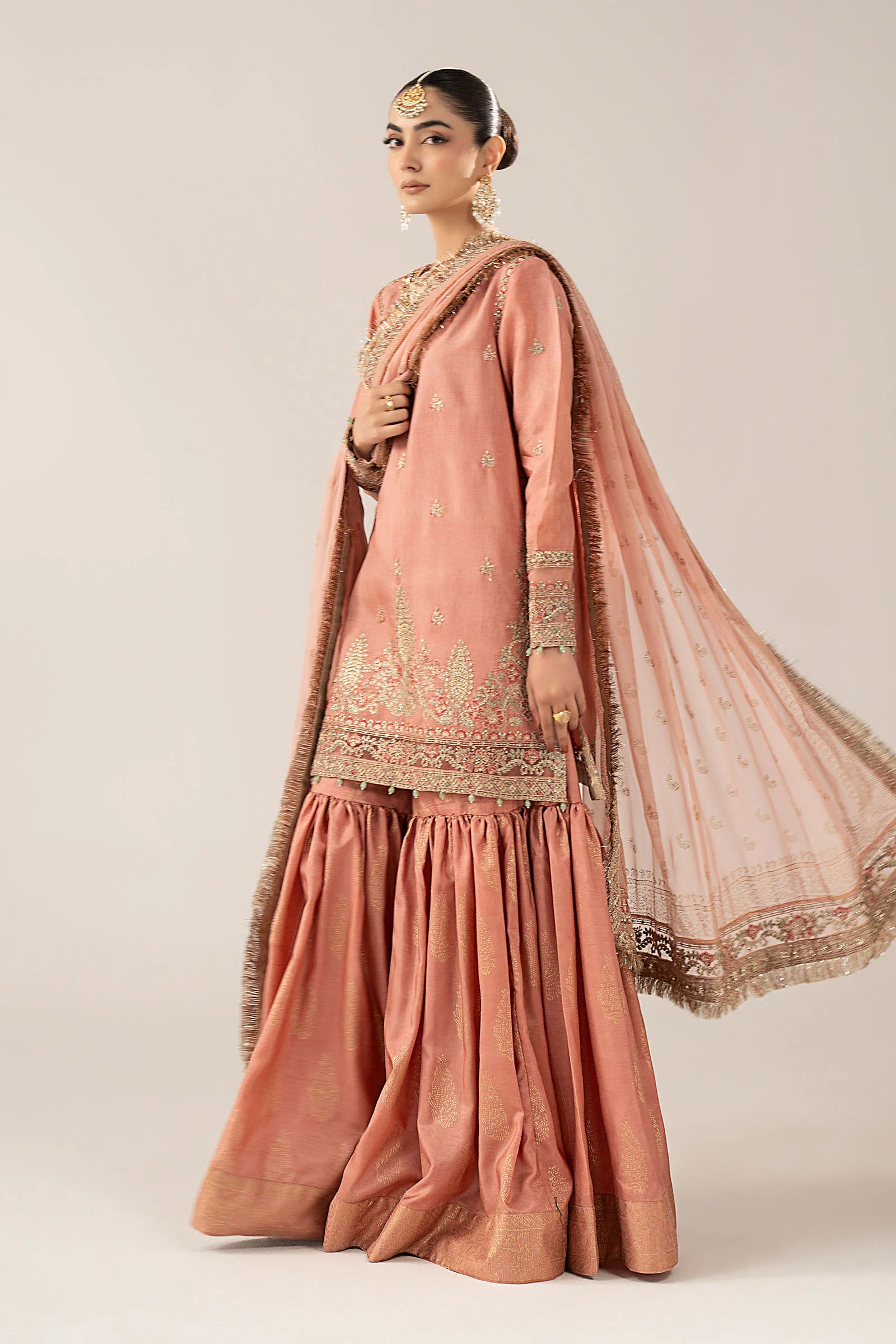 Maria.B.- 3 Piece Embroidered Raw Silk Suit