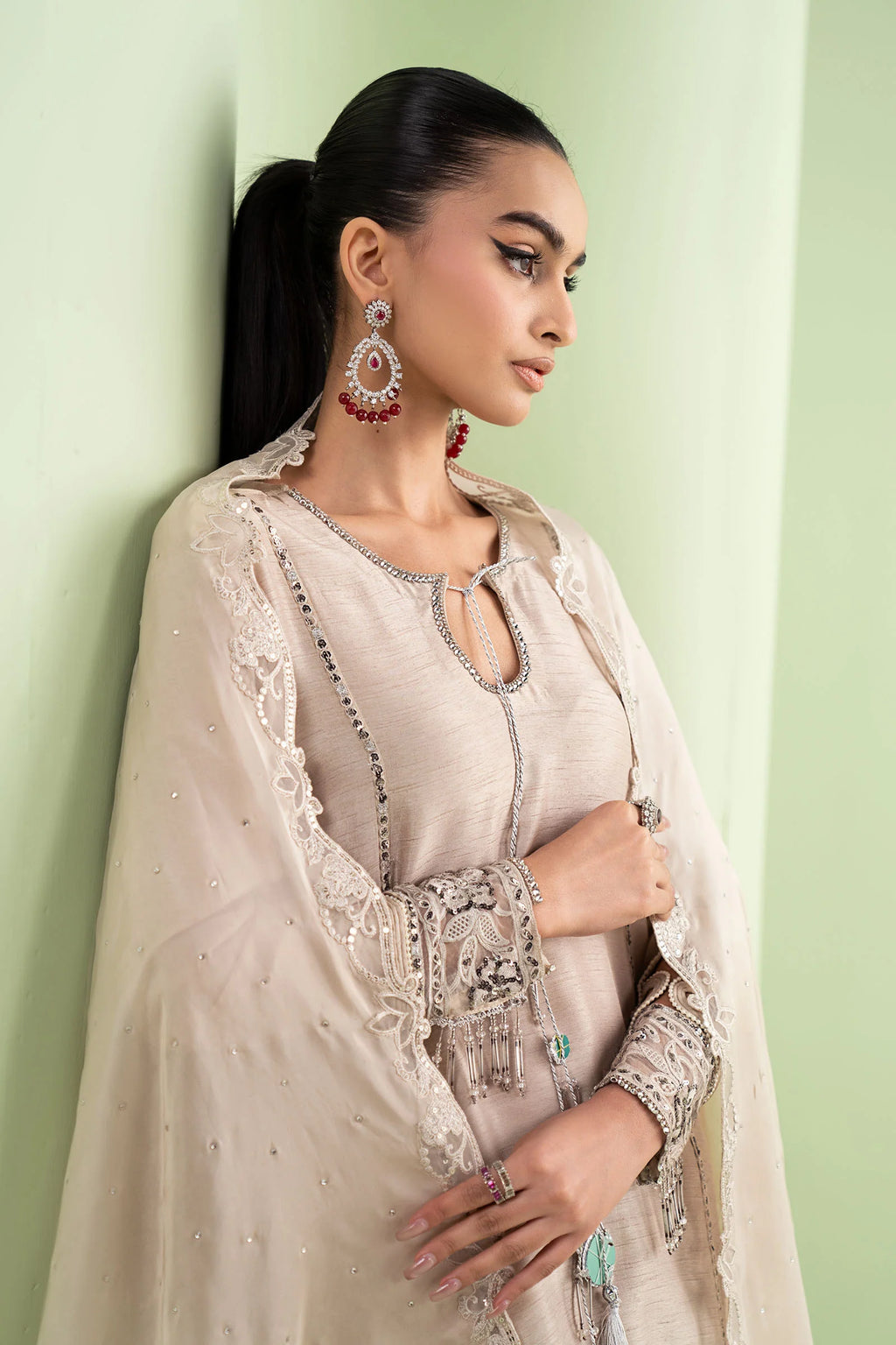 Maria.B. - Embroidered Raw Silk Suit