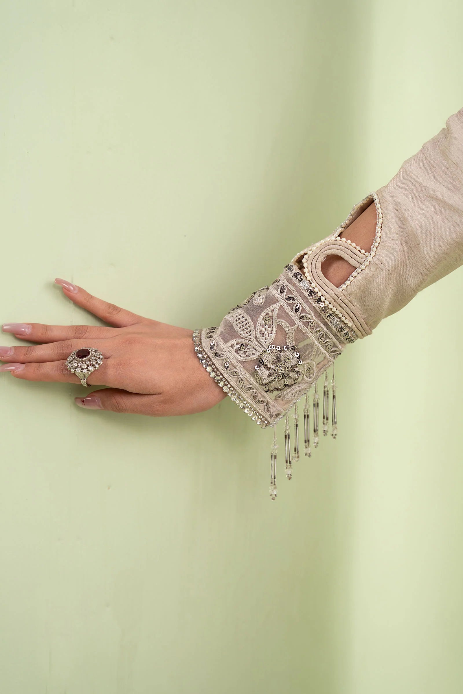 Maria.B. - Embroidered Raw Silk Suit