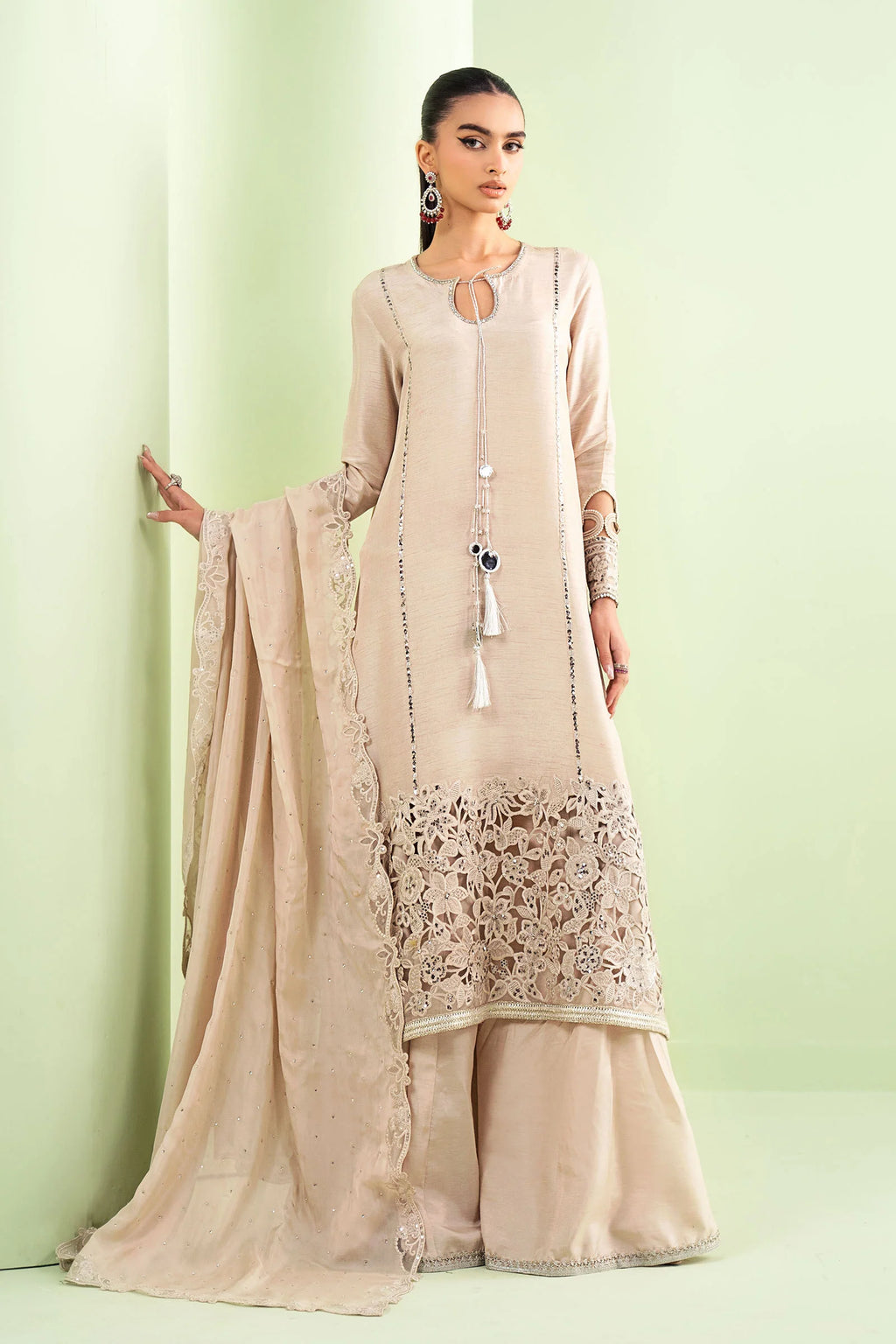 Maria.B. - Embroidered Raw Silk Suit