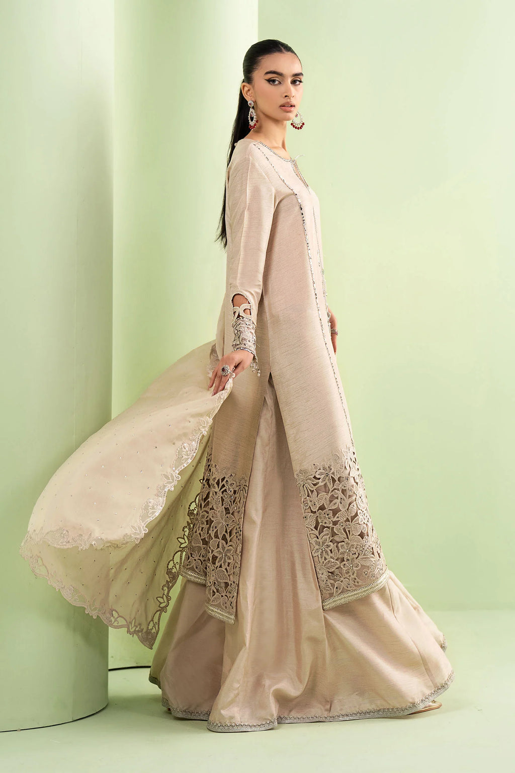 Maria.B. - Embroidered Raw Silk Suit
