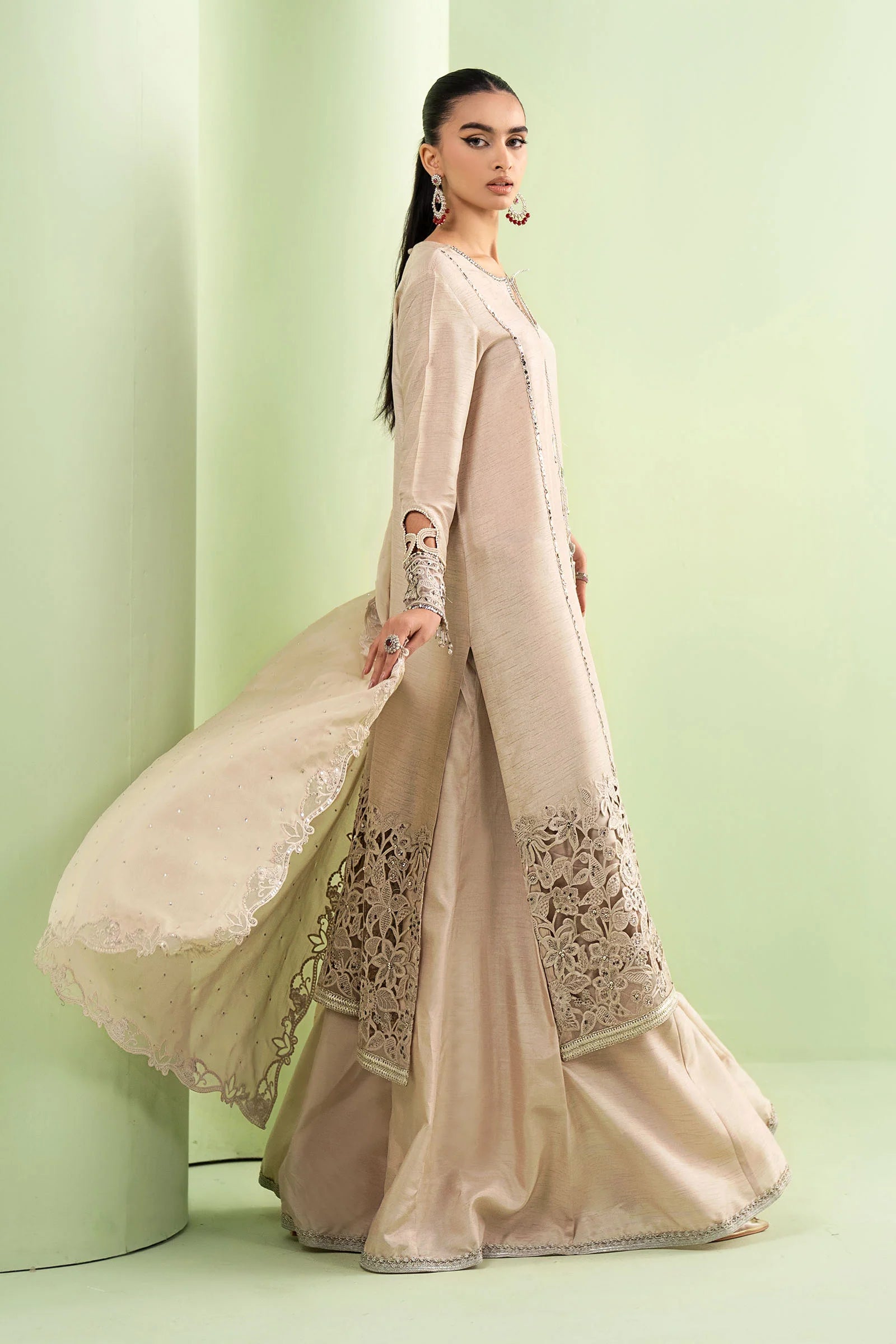 Maria.B. - Embroidered Raw Silk Suit