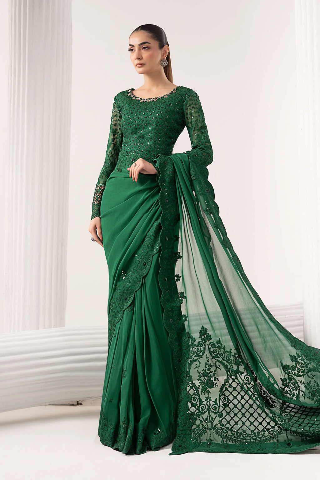 Maria.B. - Embroidered Chiffon Saree