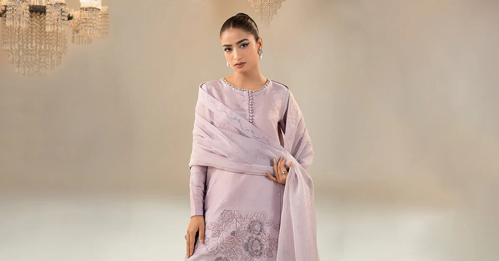 Maria.B. - 3 Piece Embellished Raw Silk Suit