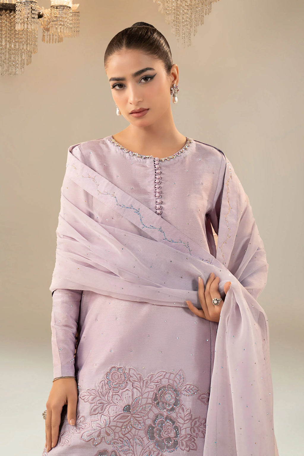 Maria.B. - 3 Piece Embellished Raw Silk Suit