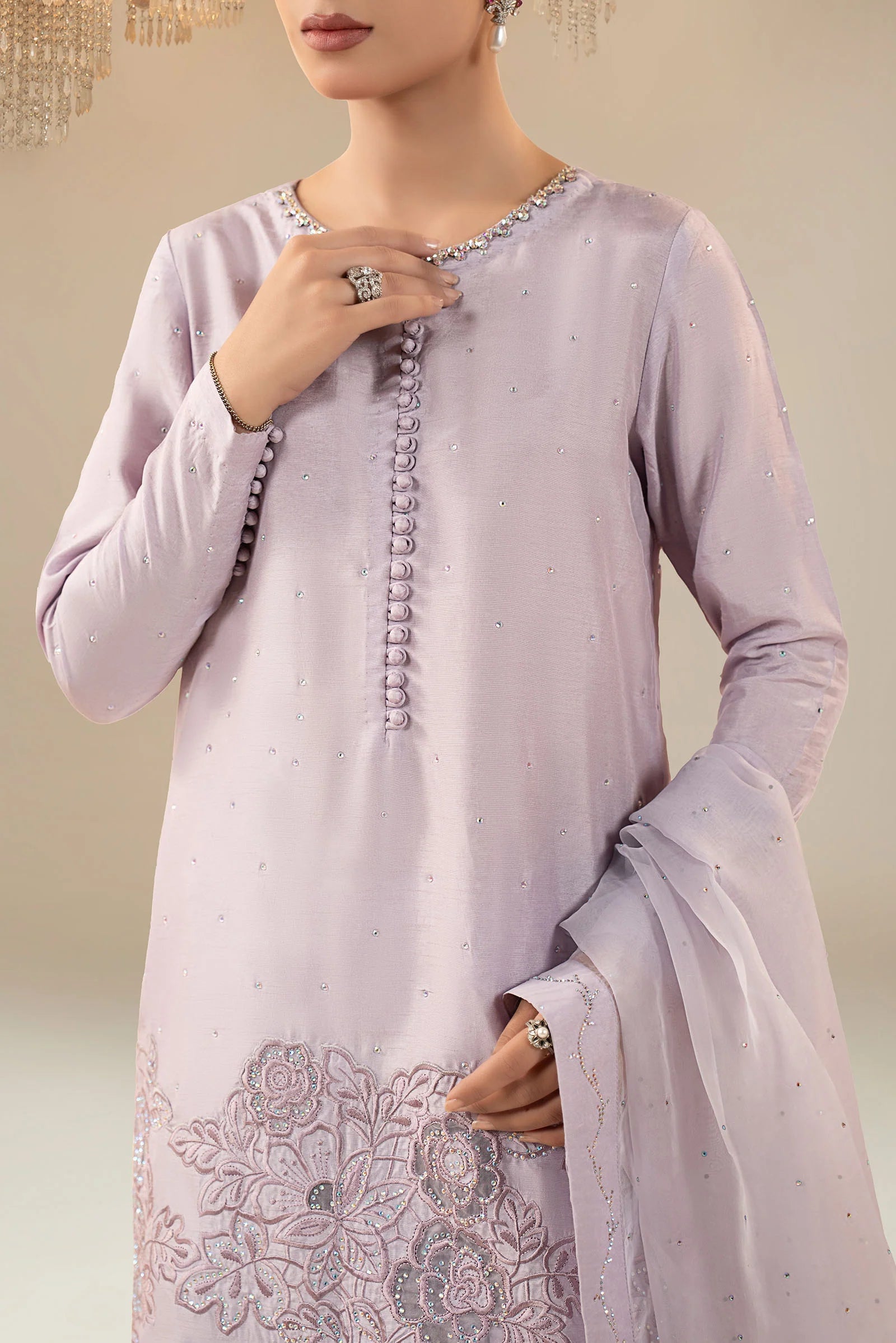 Maria.B. - 3 Piece Embellished Raw Silk Suit