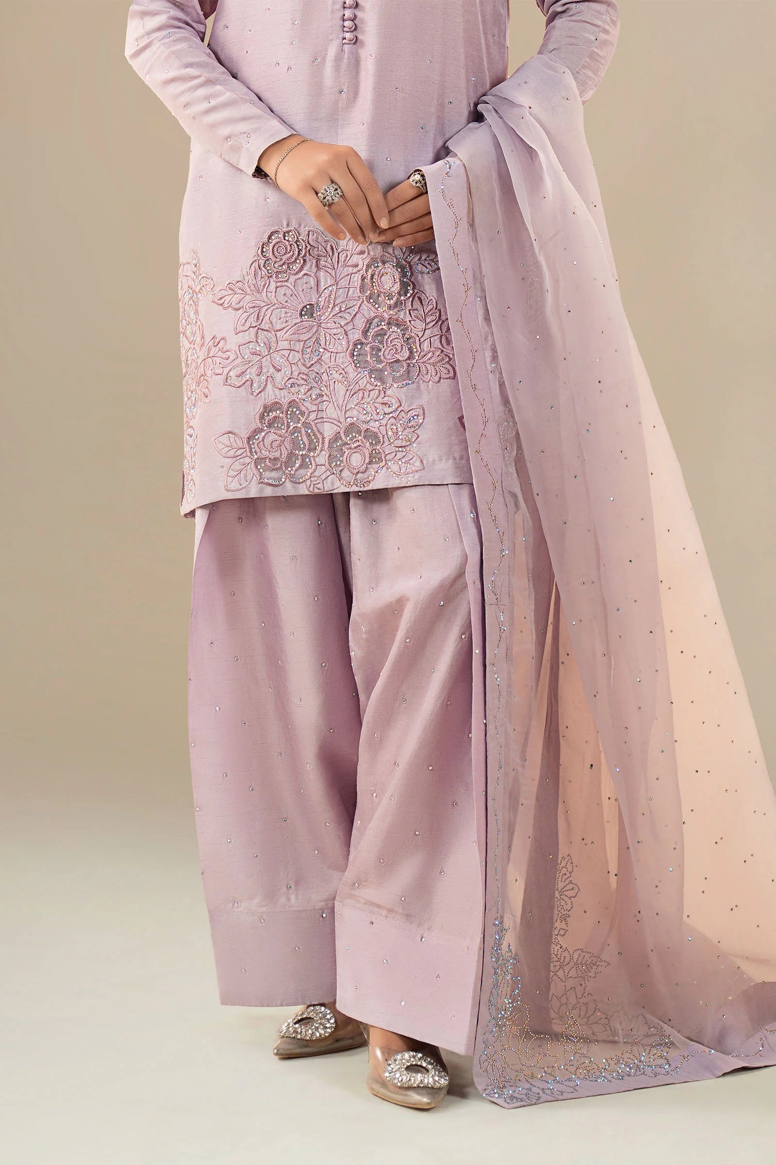 Maria.B. - 3 Piece Embellished Raw Silk Suit