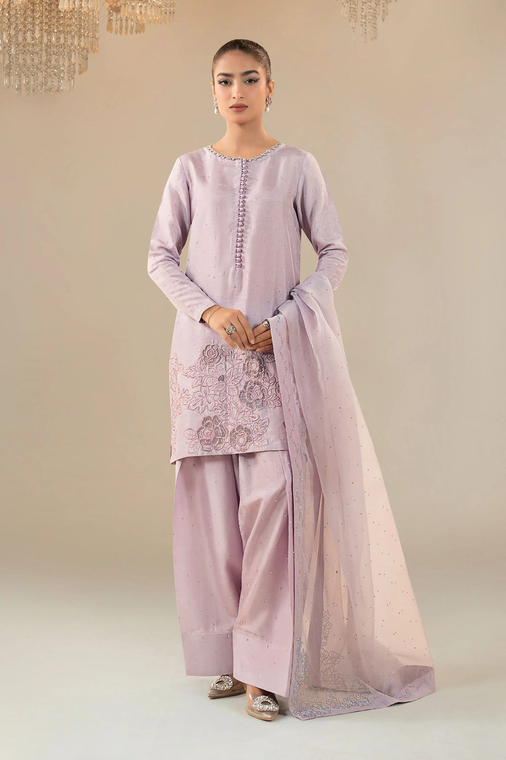 Maria.B. - 3 Piece Embellished Raw Silk Suit
