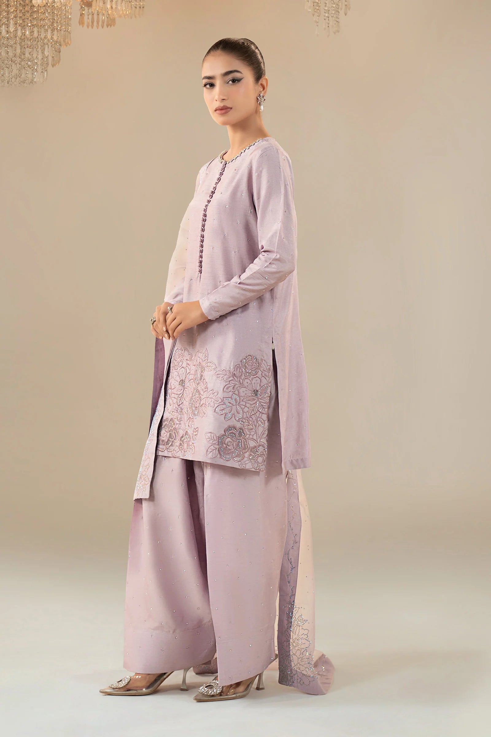 Maria.B. - 3 Piece Embellished Raw Silk Suit