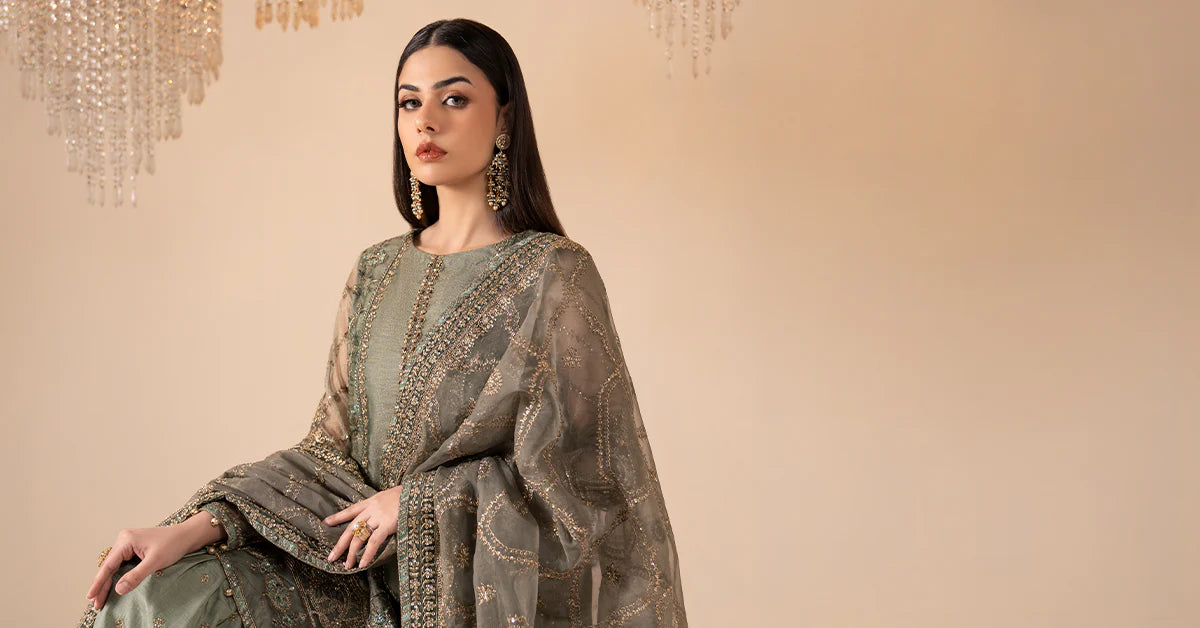 Maria.B. - 3 Piece Embroidered Zari Net Suit