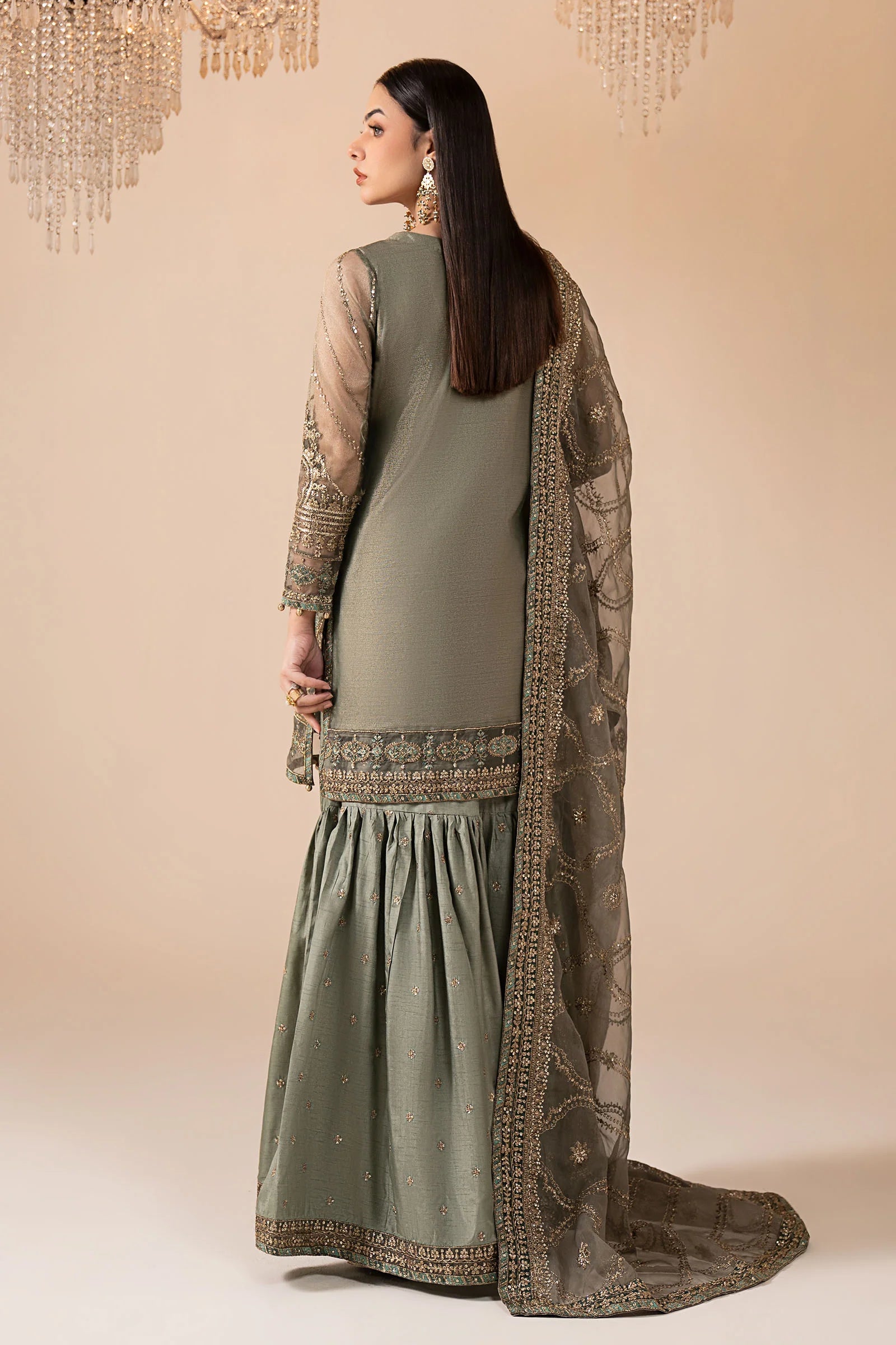 Maria.B. - 3 Piece Embroidered Zari Net Suit
