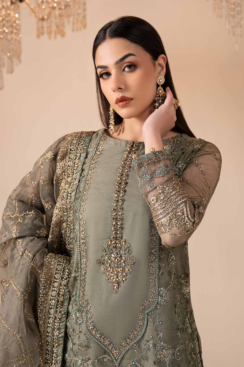 Maria.B. - 3 Piece Embroidered Zari Net Suit