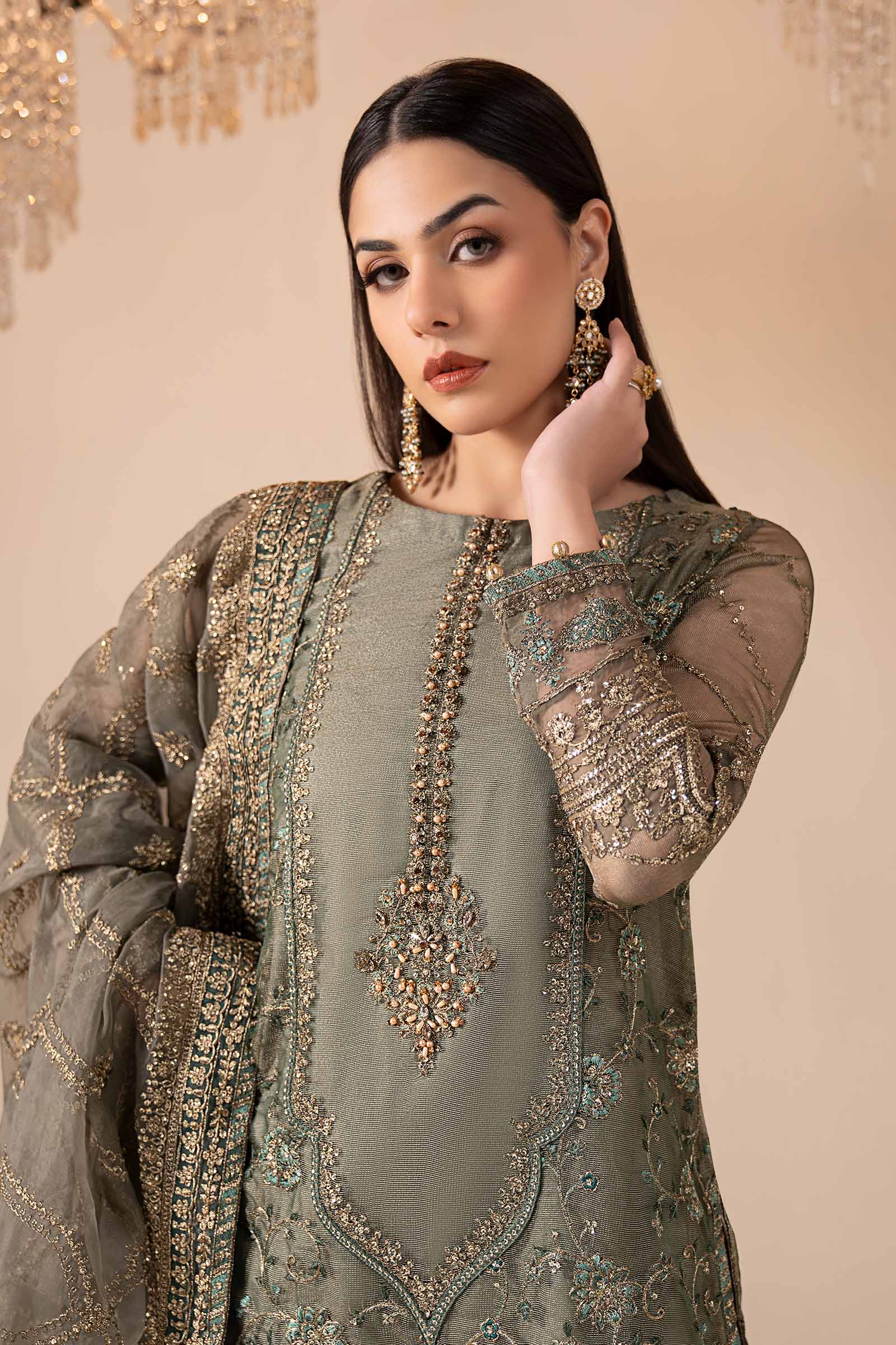 Maria.B. - 3 Piece Embroidered Zari Net Suit
