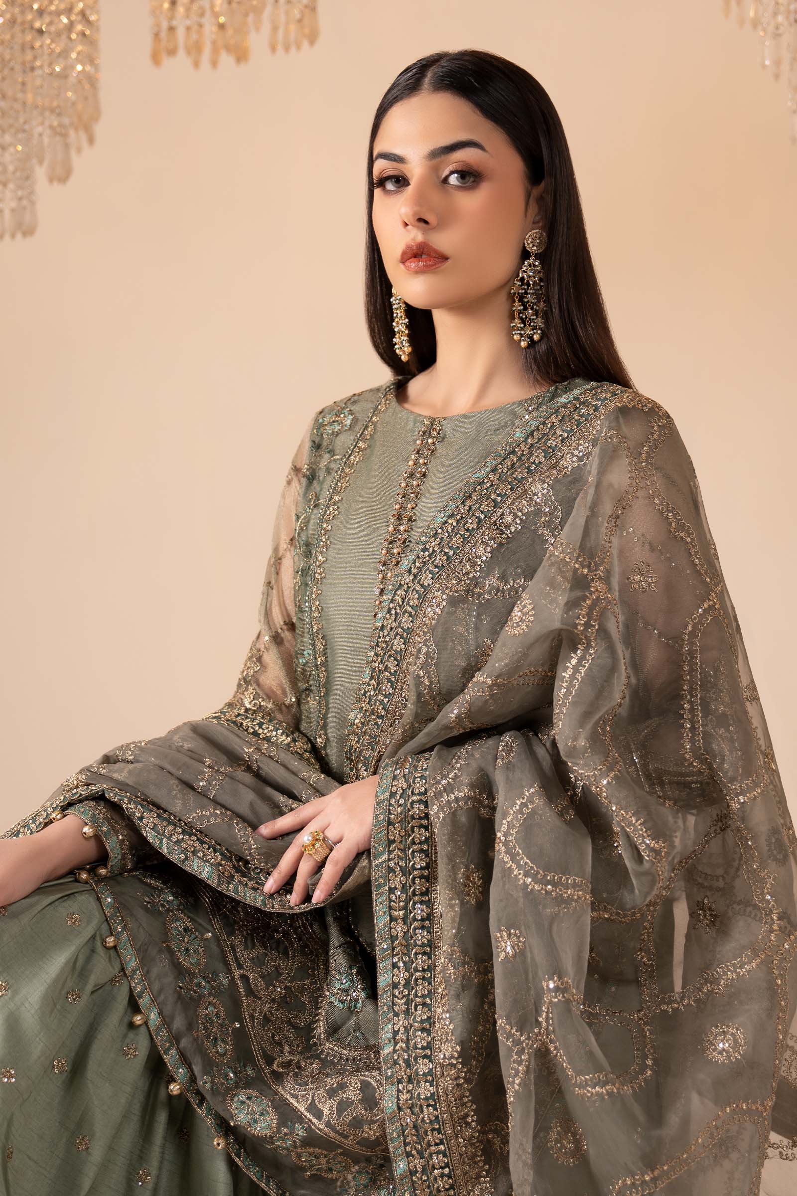 Maria.B. - 3 Piece Embroidered Zari Net Suit