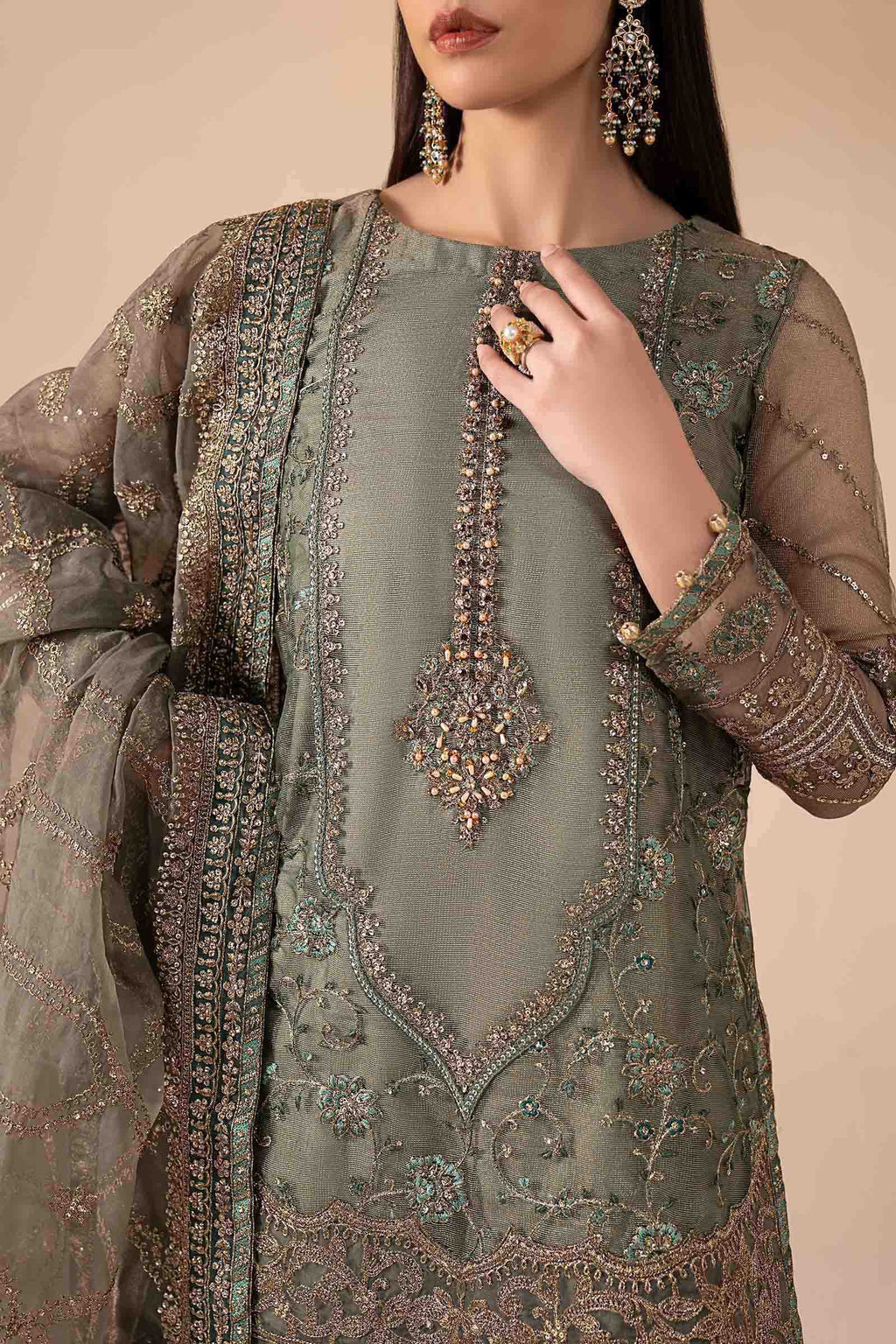 Maria.B. - 3 Piece Embroidered Zari Net Suit