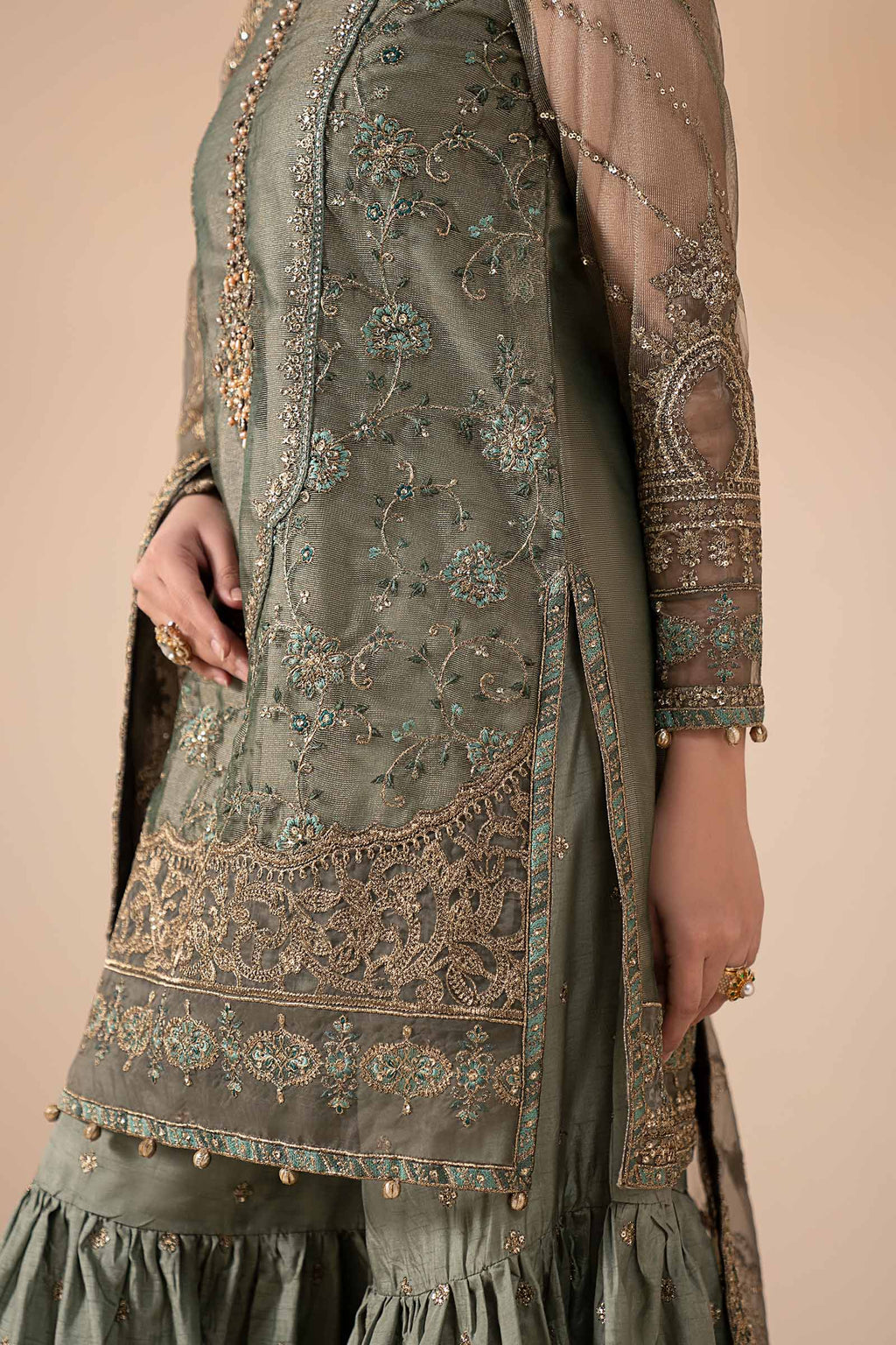 Maria.B. - 3 Piece Embroidered Zari Net Suit