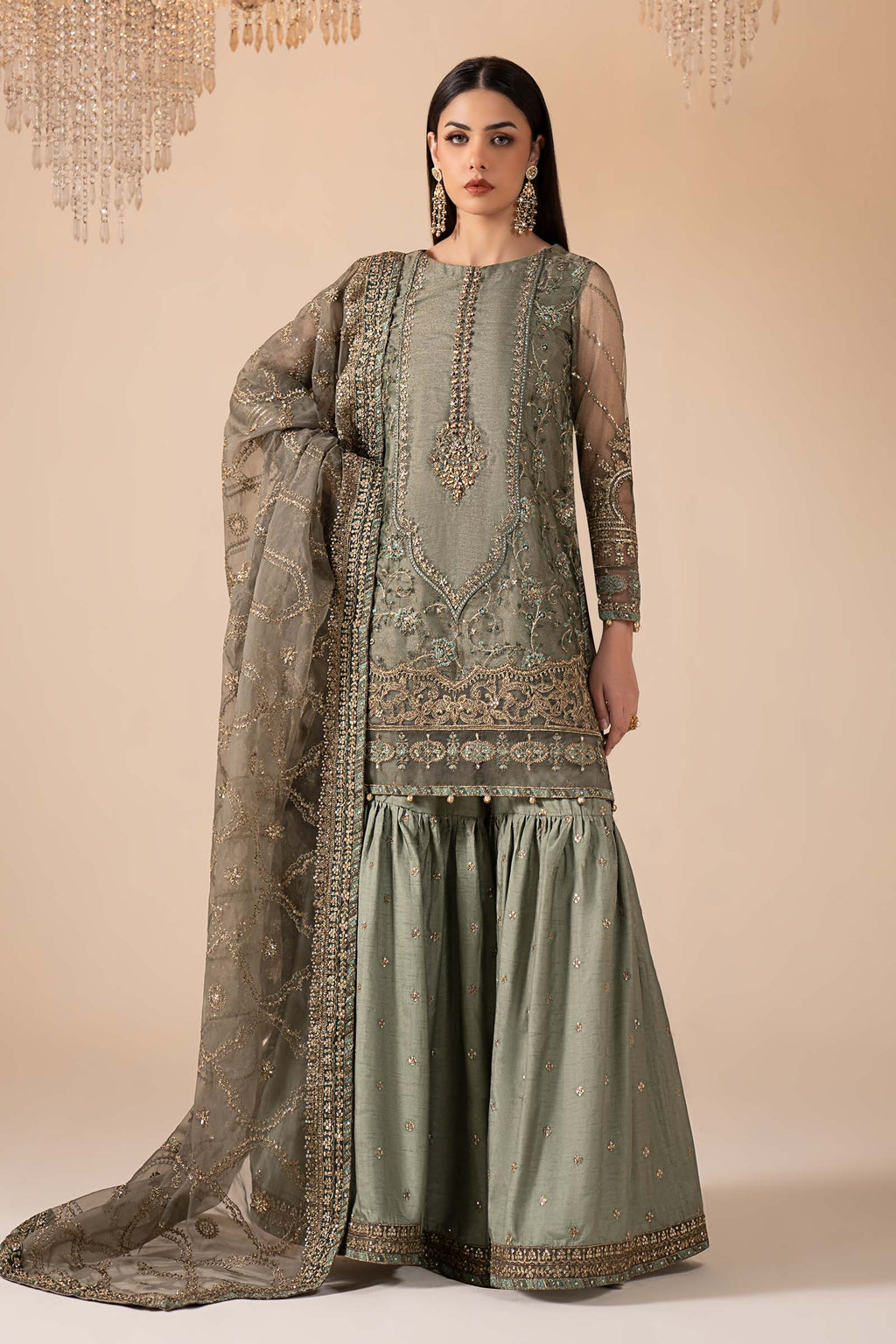 Maria.B. - 3 Piece Embroidered Zari Net Suit