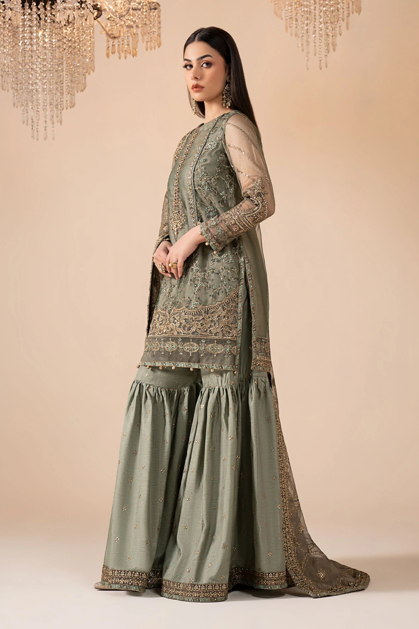 Maria.B. - 3 Piece Embroidered Zari Net Suit