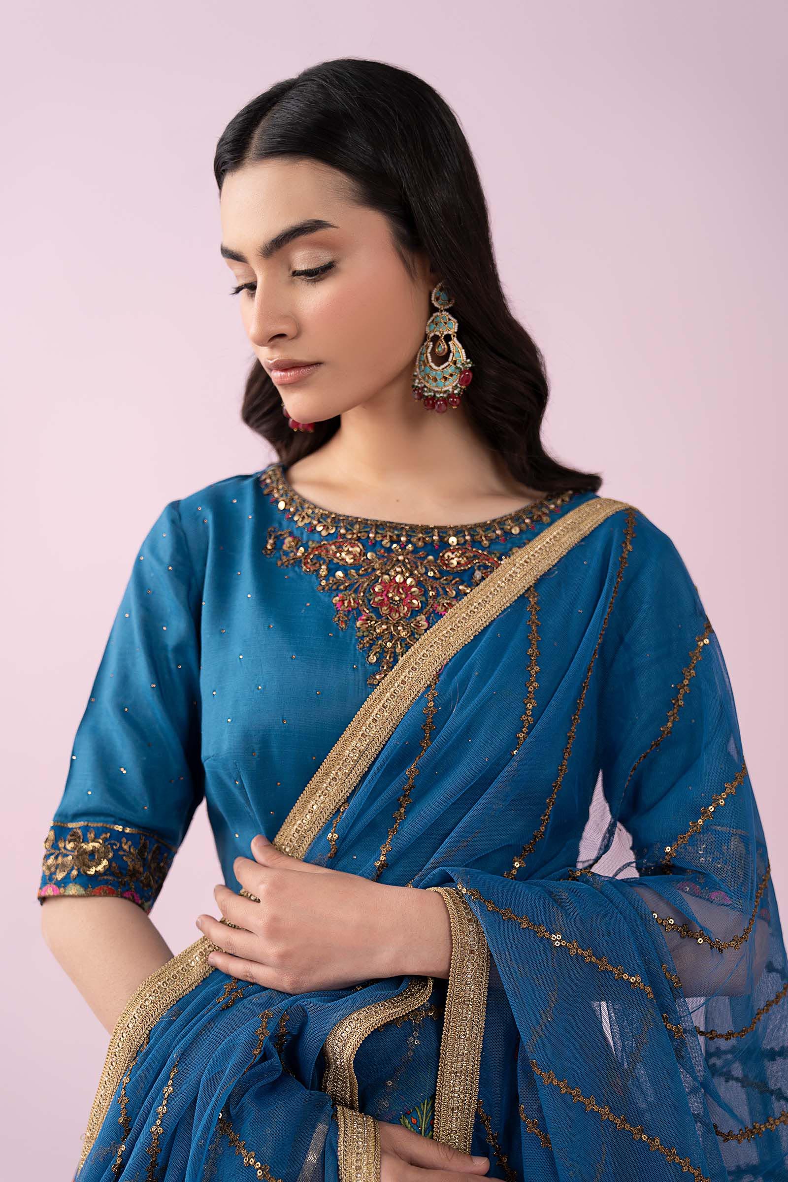 Maria.B. - 3 Piece Embroidered Raw Silk Suit
