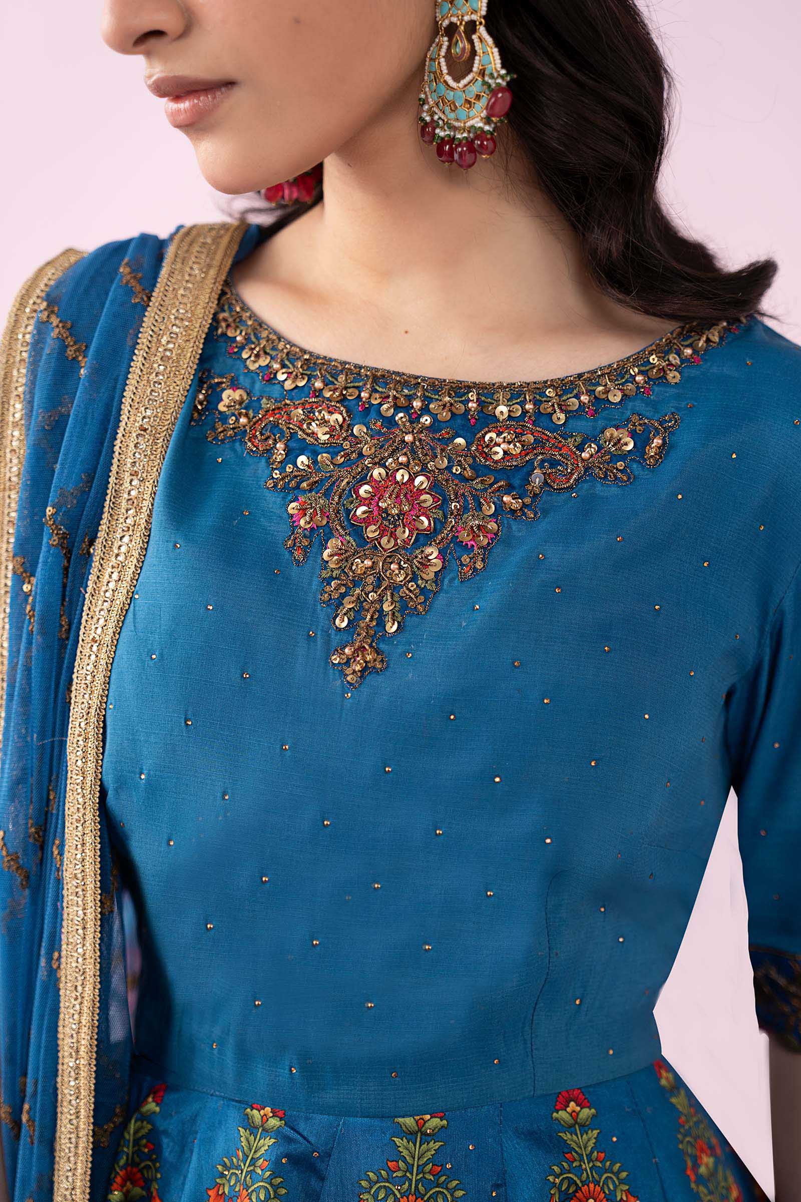 Maria.B. - 3 Piece Embroidered Raw Silk Suit
