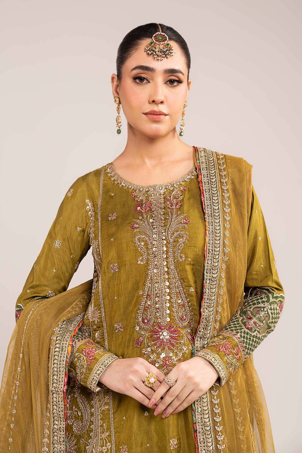 Maria.B. - 3 Piece Embroidered Raw Silk Suit