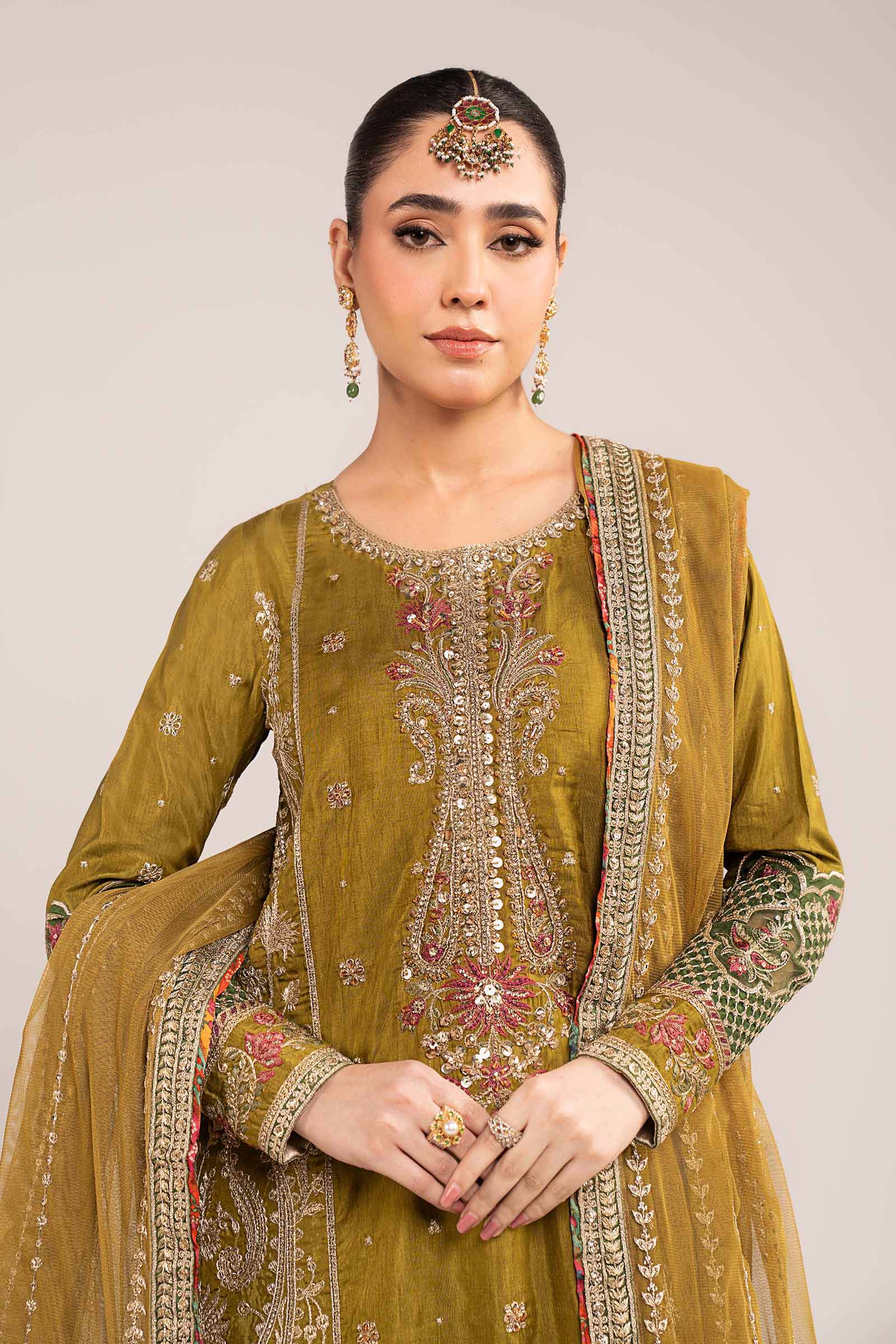 Maria.B. - 3 Piece Embroidered Raw Silk Suit
