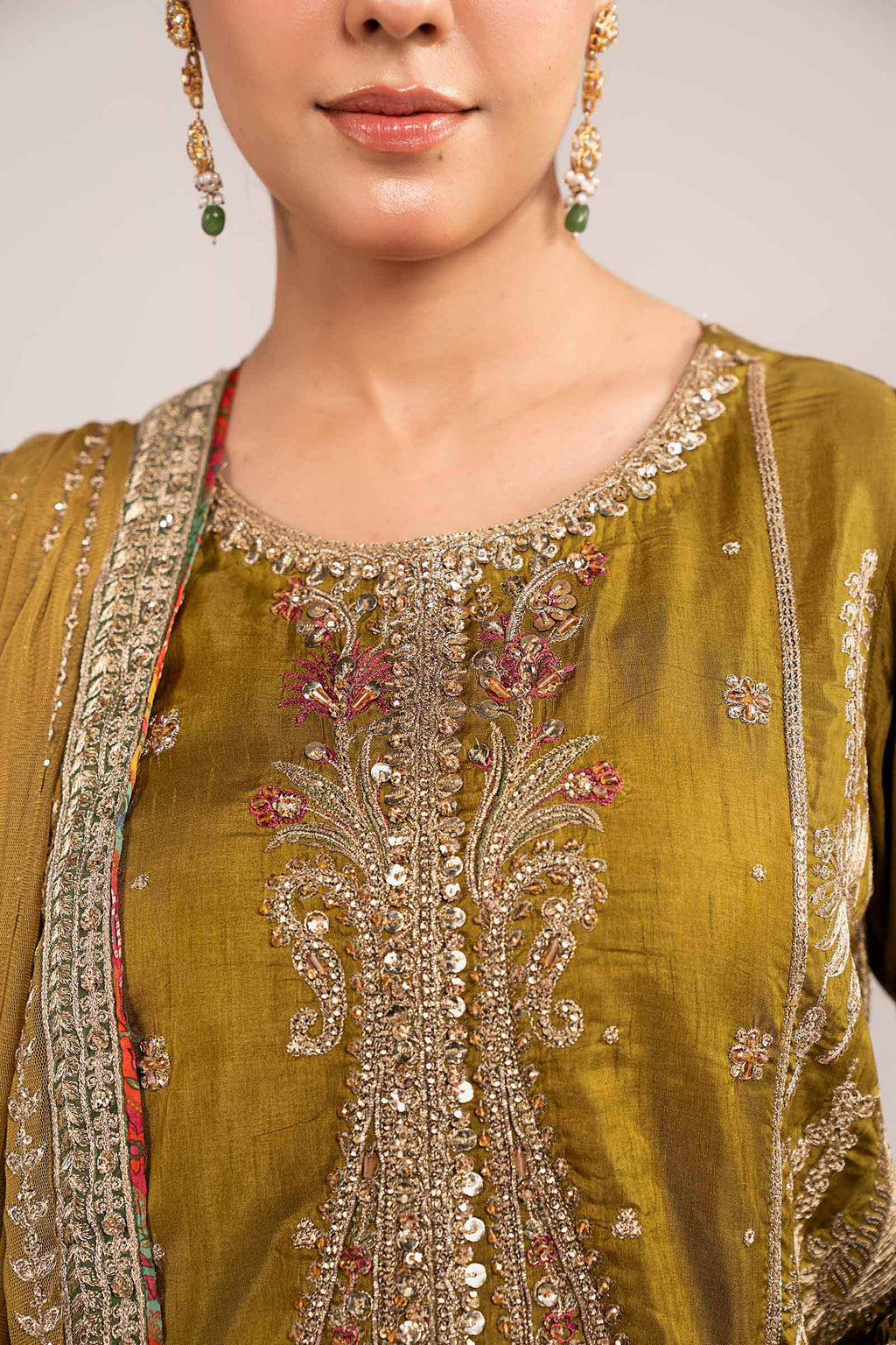 Maria.B. - 3 Piece Embroidered Raw Silk Suit