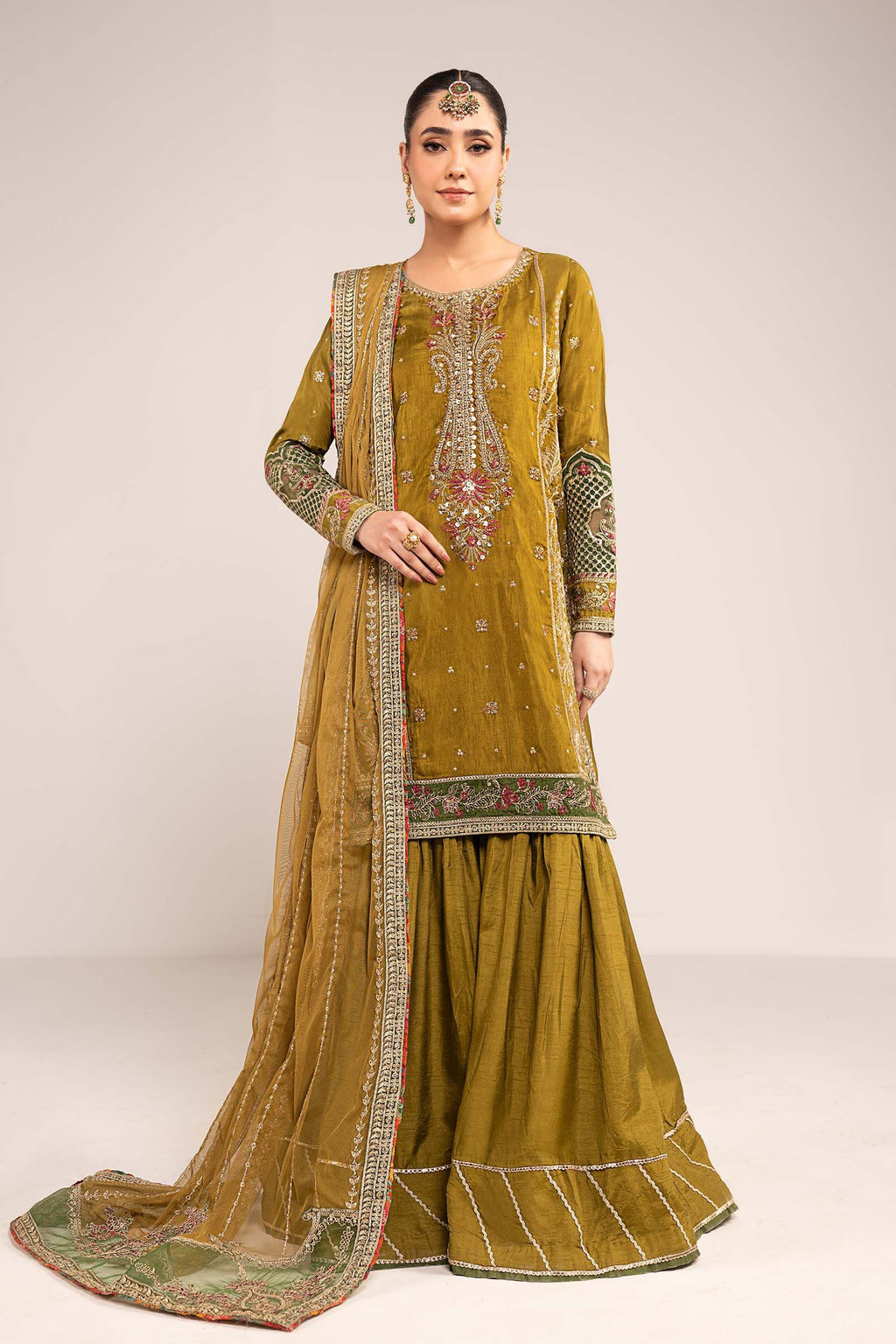 Maria.B. - 3 Piece Embroidered Raw Silk Suit