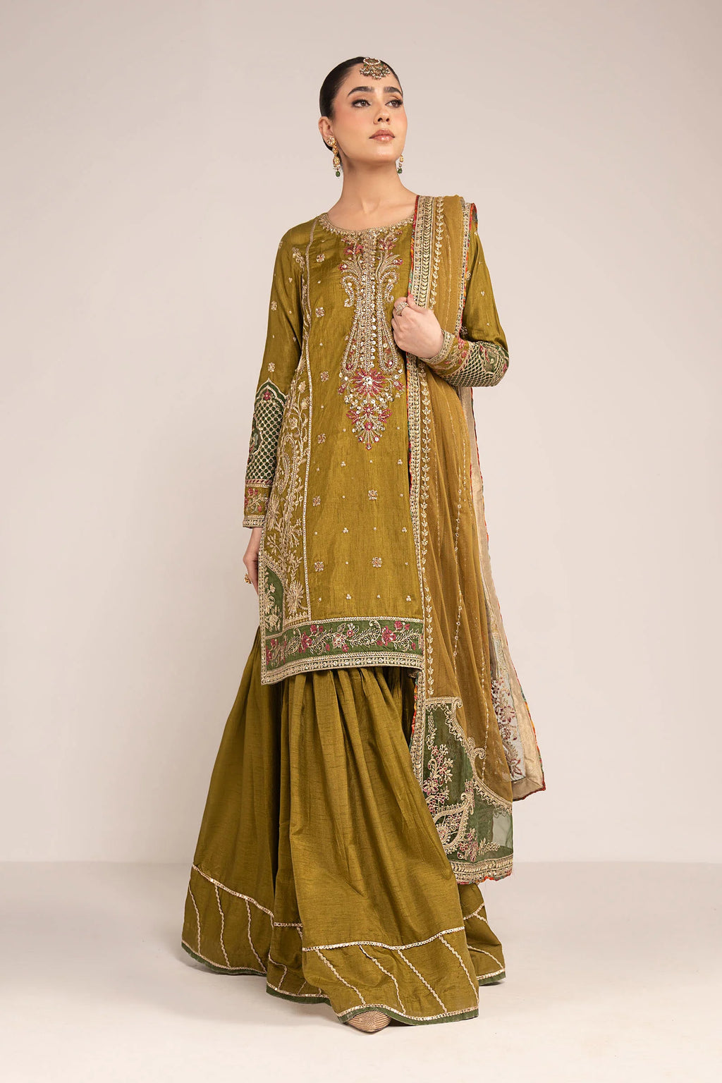 Maria.B. - 3 Piece Embroidered Raw Silk Suit