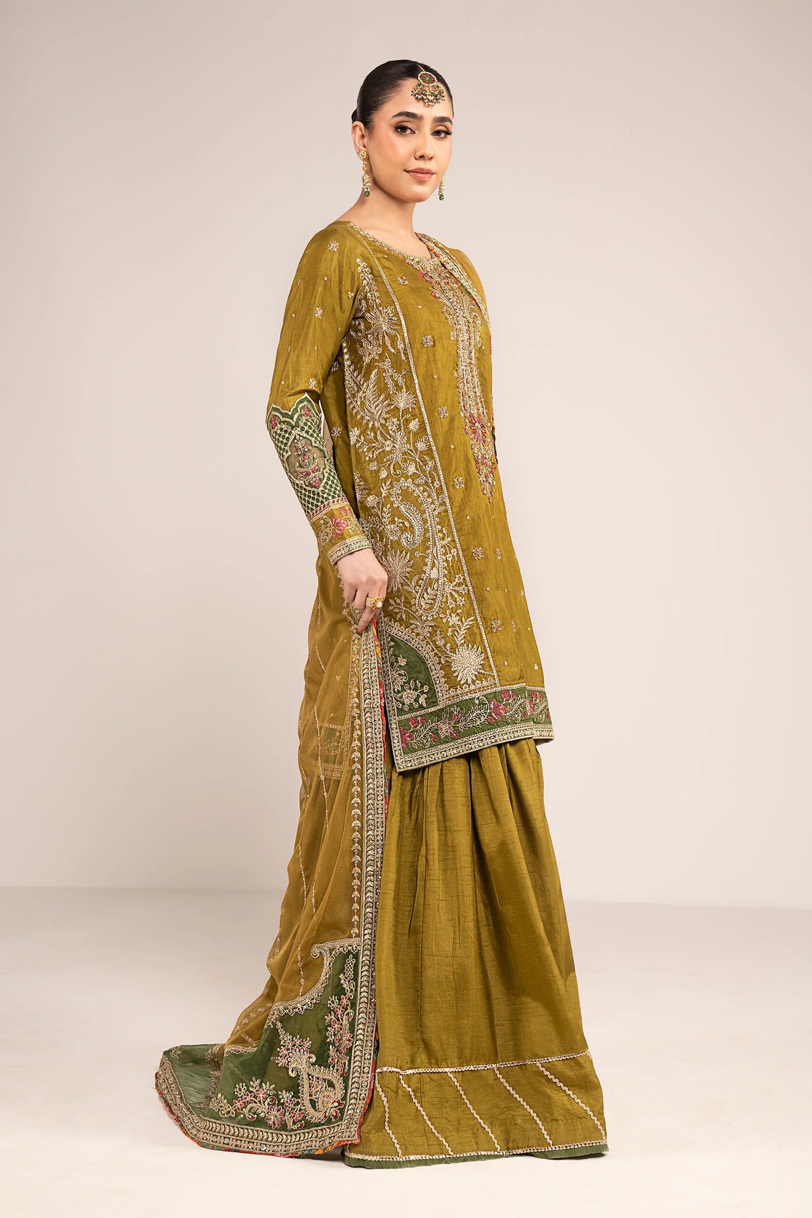Maria.B. - 3 Piece Embroidered Raw Silk Suit