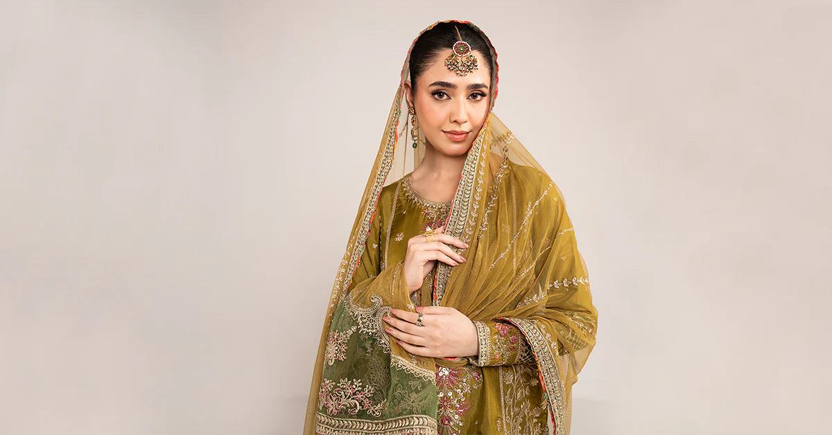 Maria.B. - 3 Piece Embroidered Raw Silk Suit