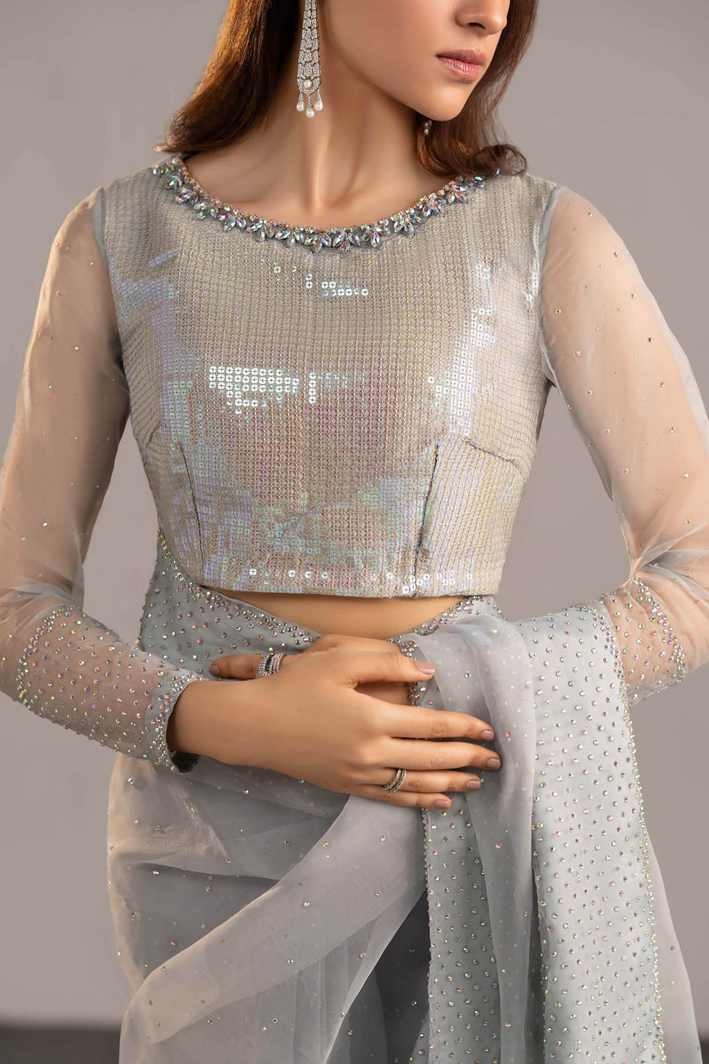 Maria.B. - Embellished Organza Saree