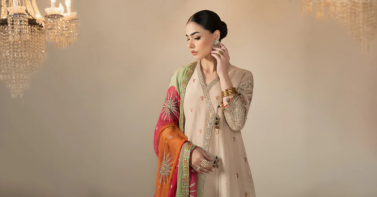 Maria.B. - 3 Piece Embroidered Raw Silk Suit