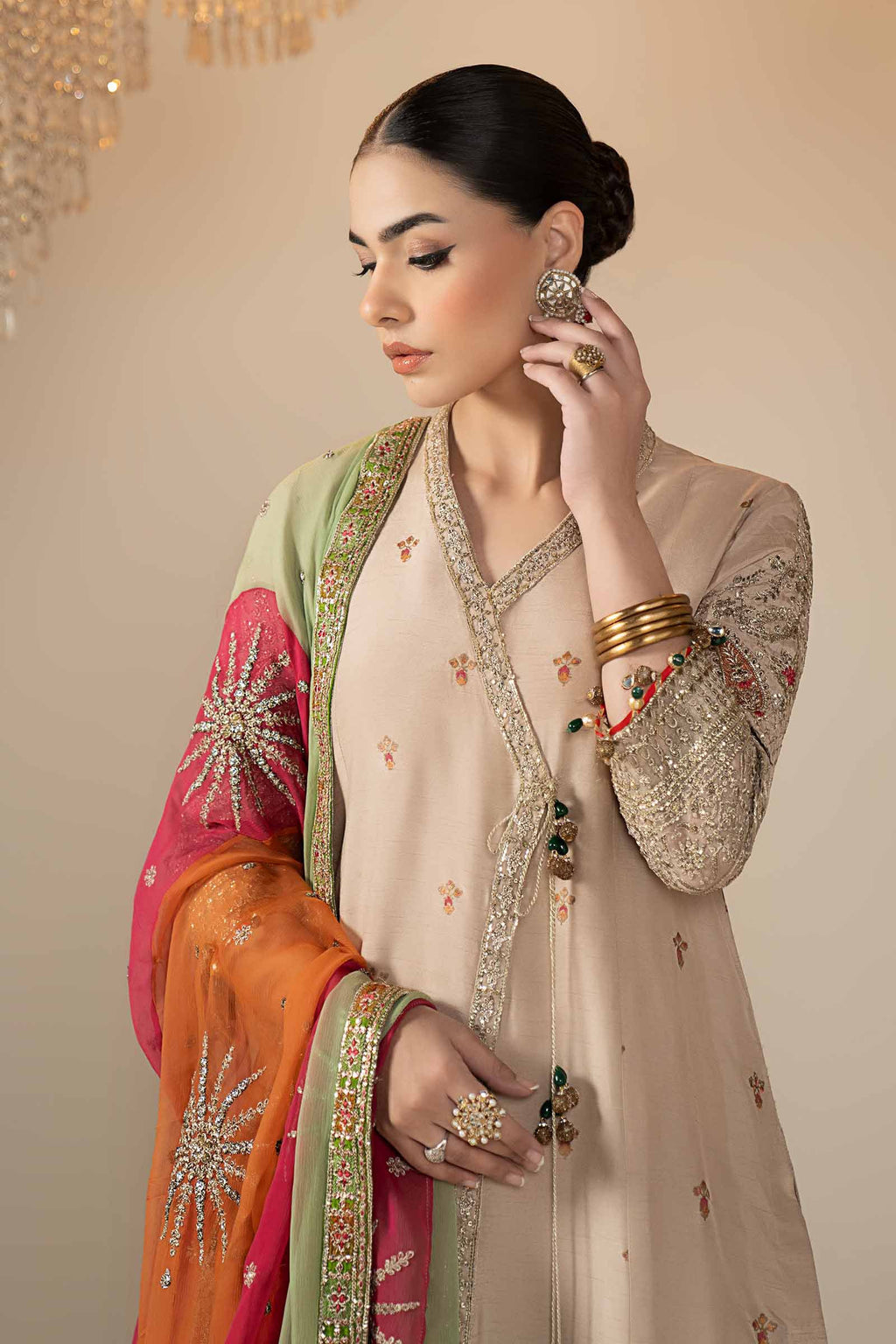Maria.B. - 3 Piece Embroidered Raw Silk Suit