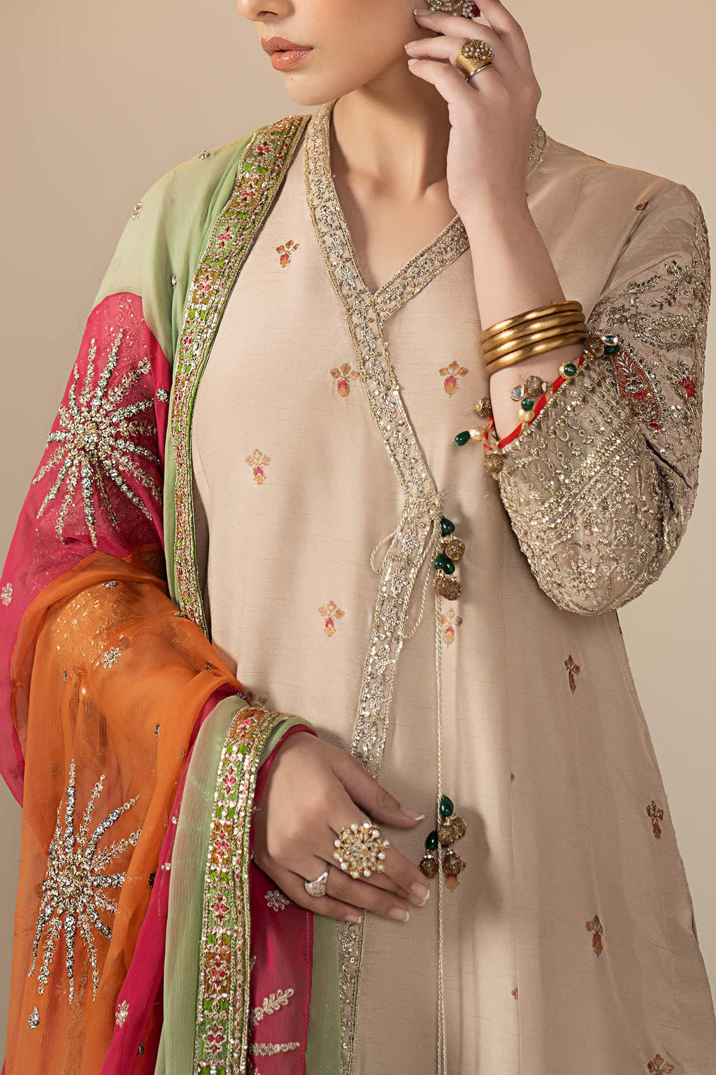 Maria.B. - 3 Piece Embroidered Raw Silk Suit