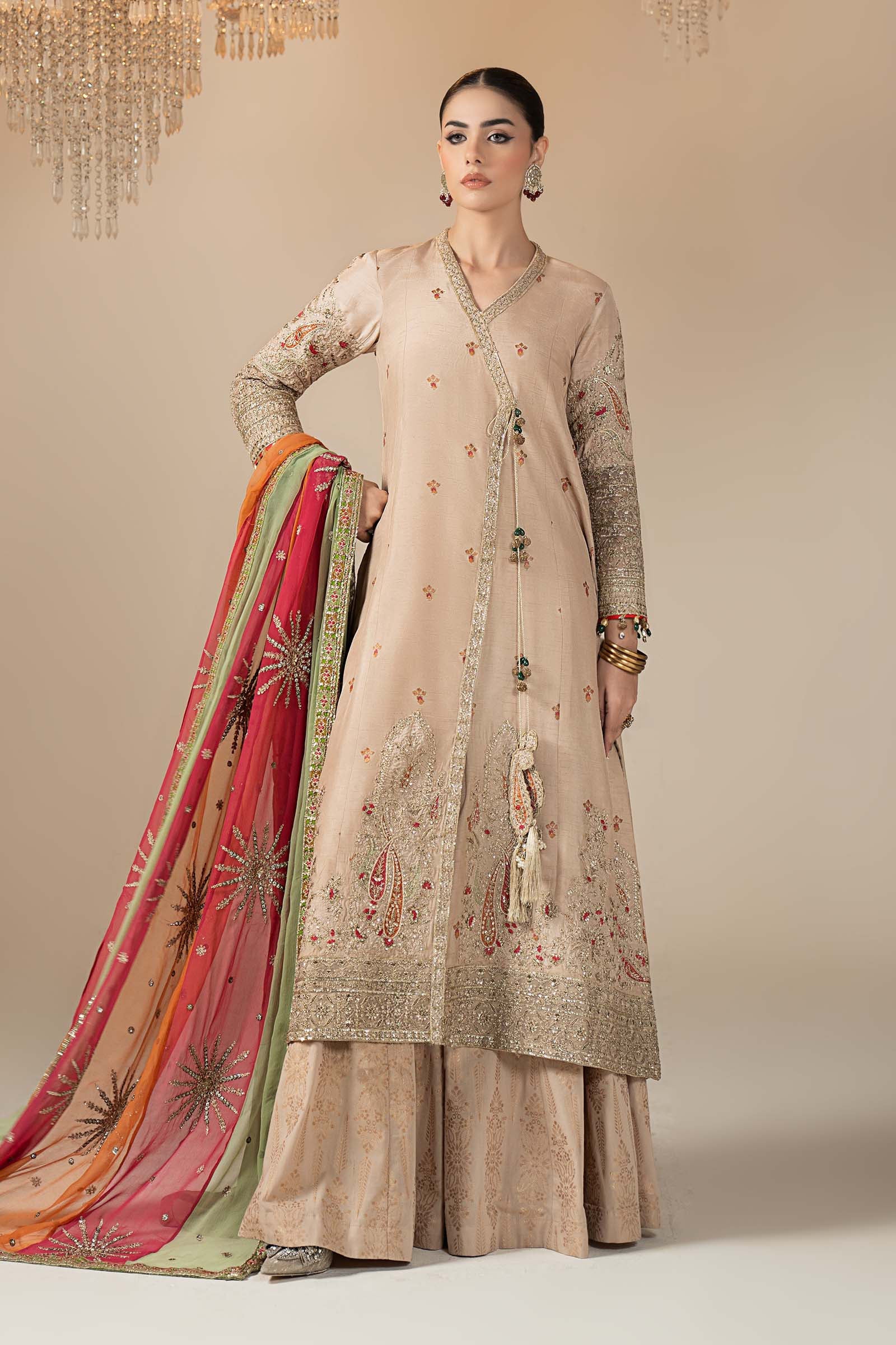 Maria.B. - 3 Piece Embroidered Raw Silk Suit
